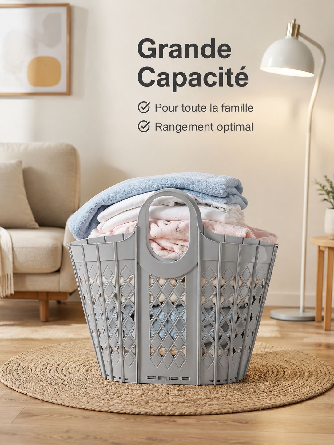 Grand panier à linge sale en plastique
