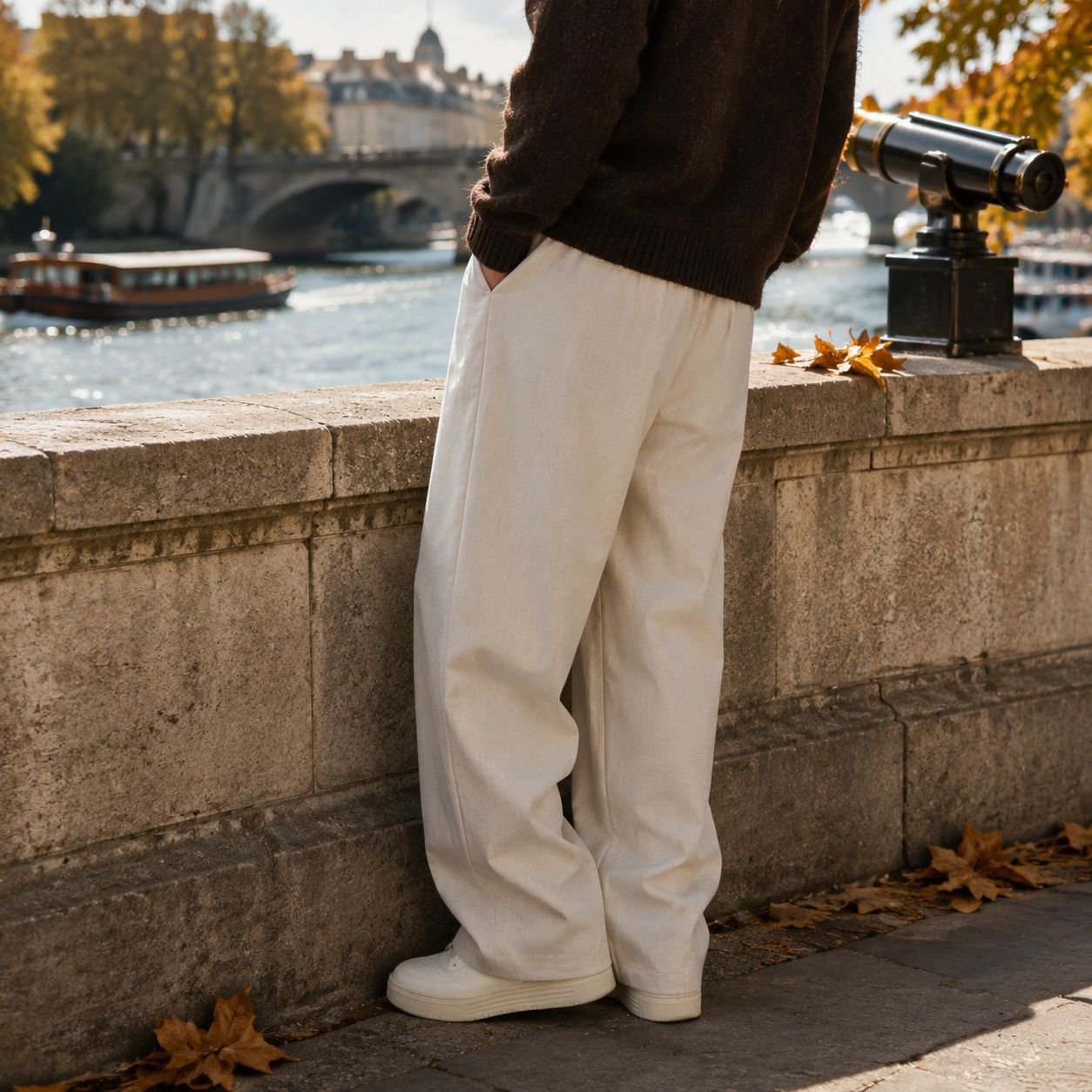 Pantalon long ample d'automne pour homme en lin mélangé