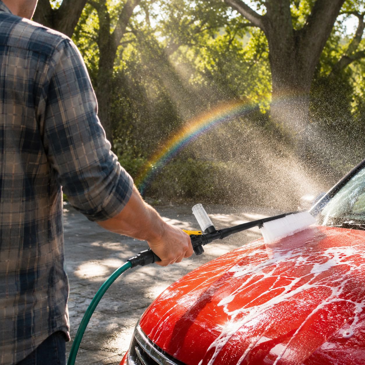 Foam Car Wash Brush scrubbing car surface