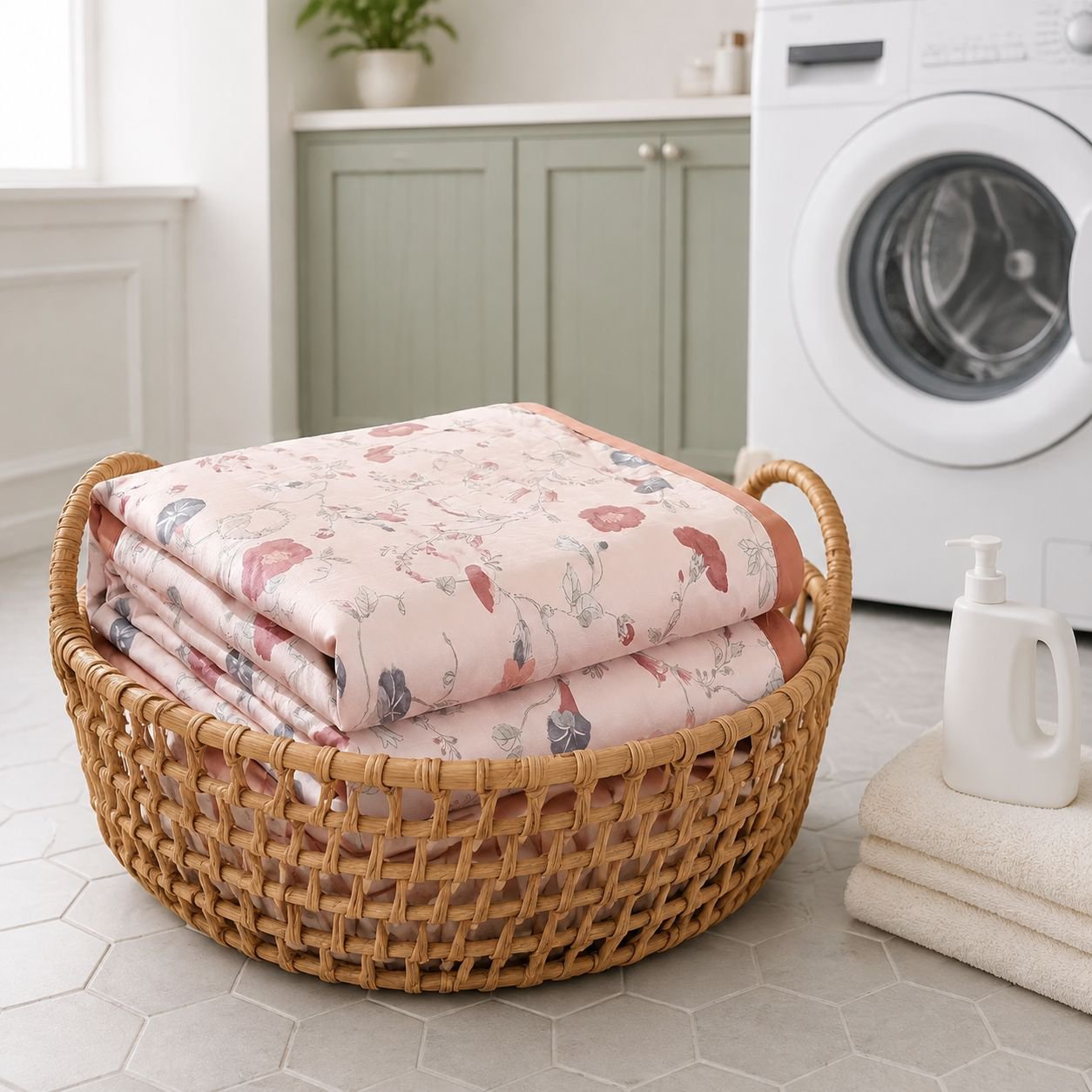 Machine washable gauze comforter in a washing machine