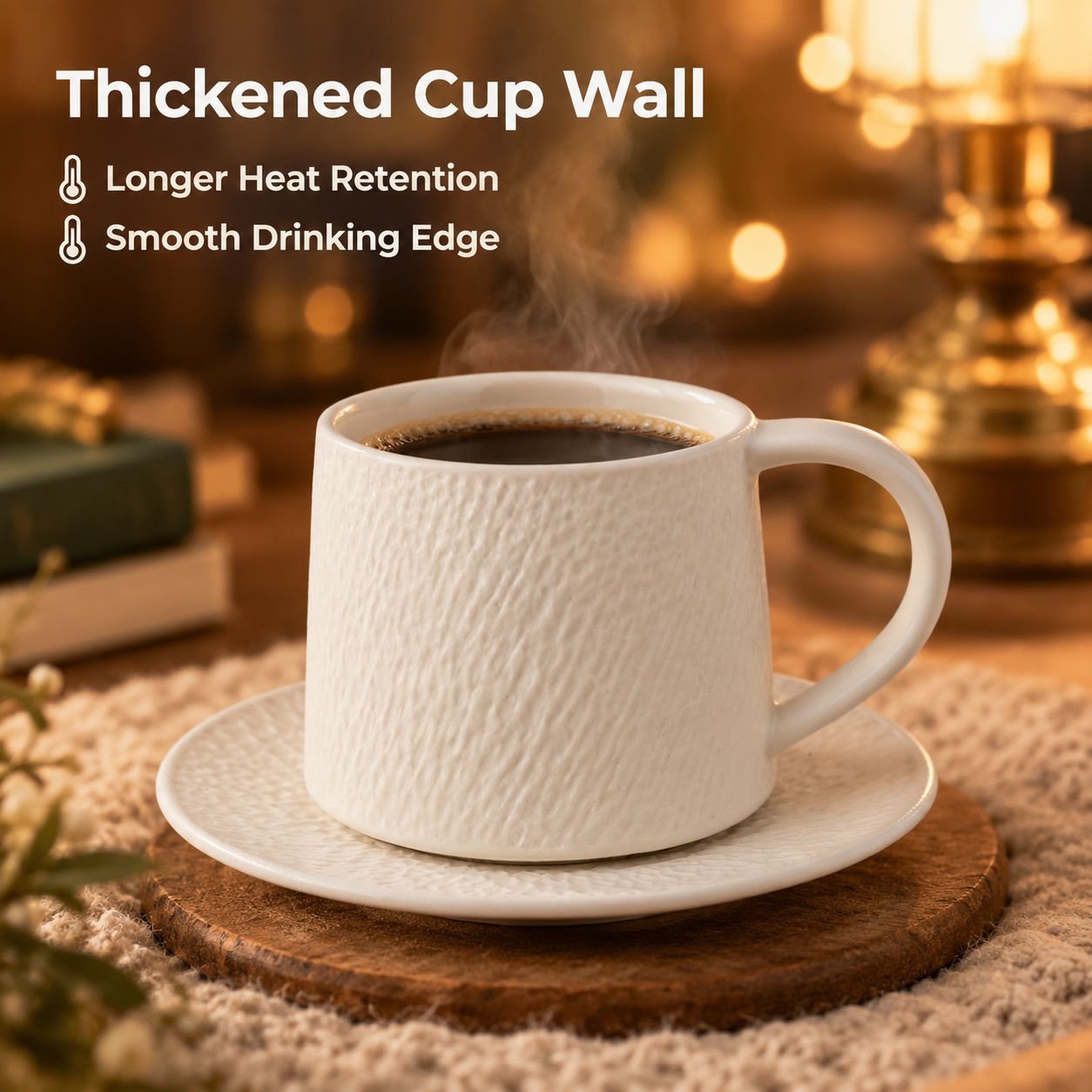 Premium vintage-style stoneware coffee cup and saucer set