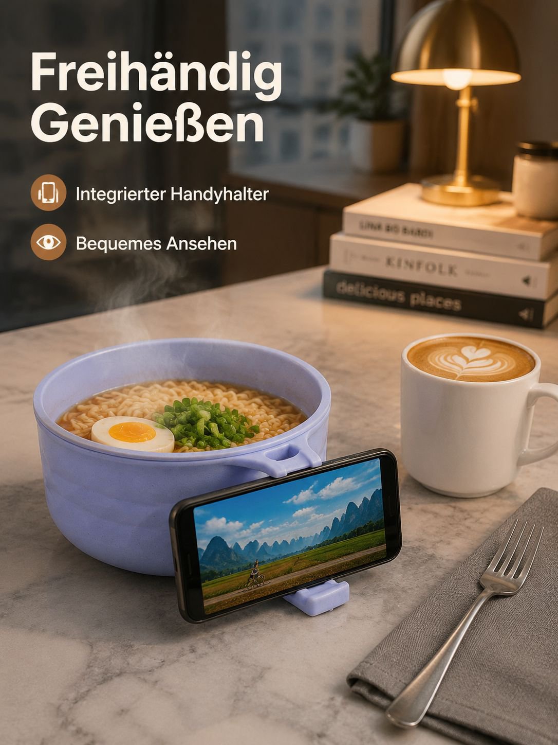 Großes Instant-Nudel-Schüssel-Set aus Weizenstroh