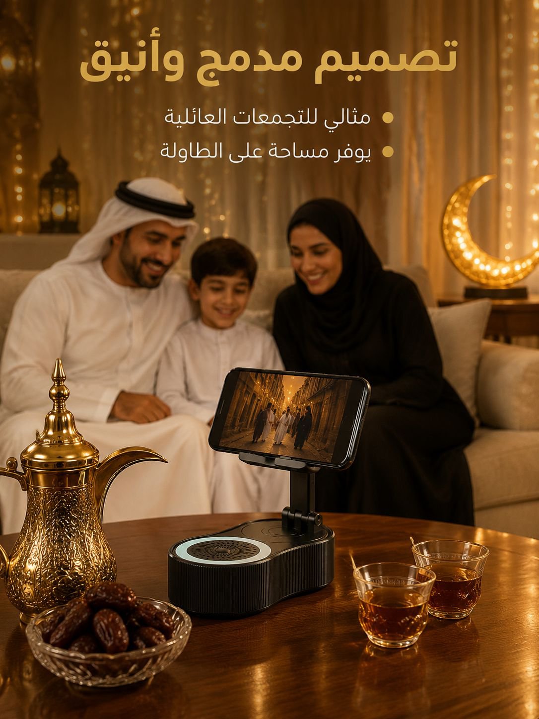 مكبر صوت متعدد الوظائف مع حامل هاتف قابل للتعديل