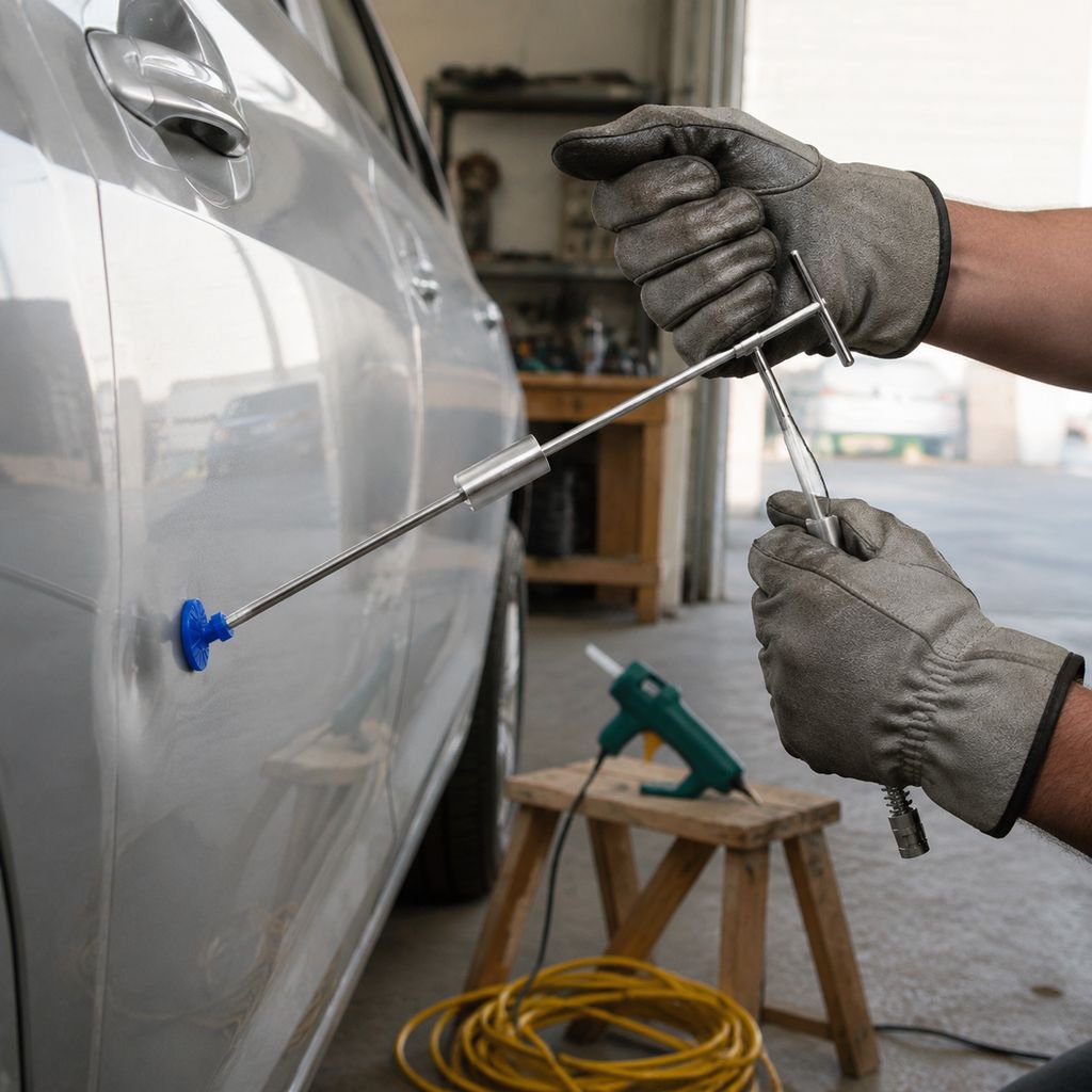Automotive dent repair tools, sheet metal repair kits, automotive repair pullers, and automotive scr