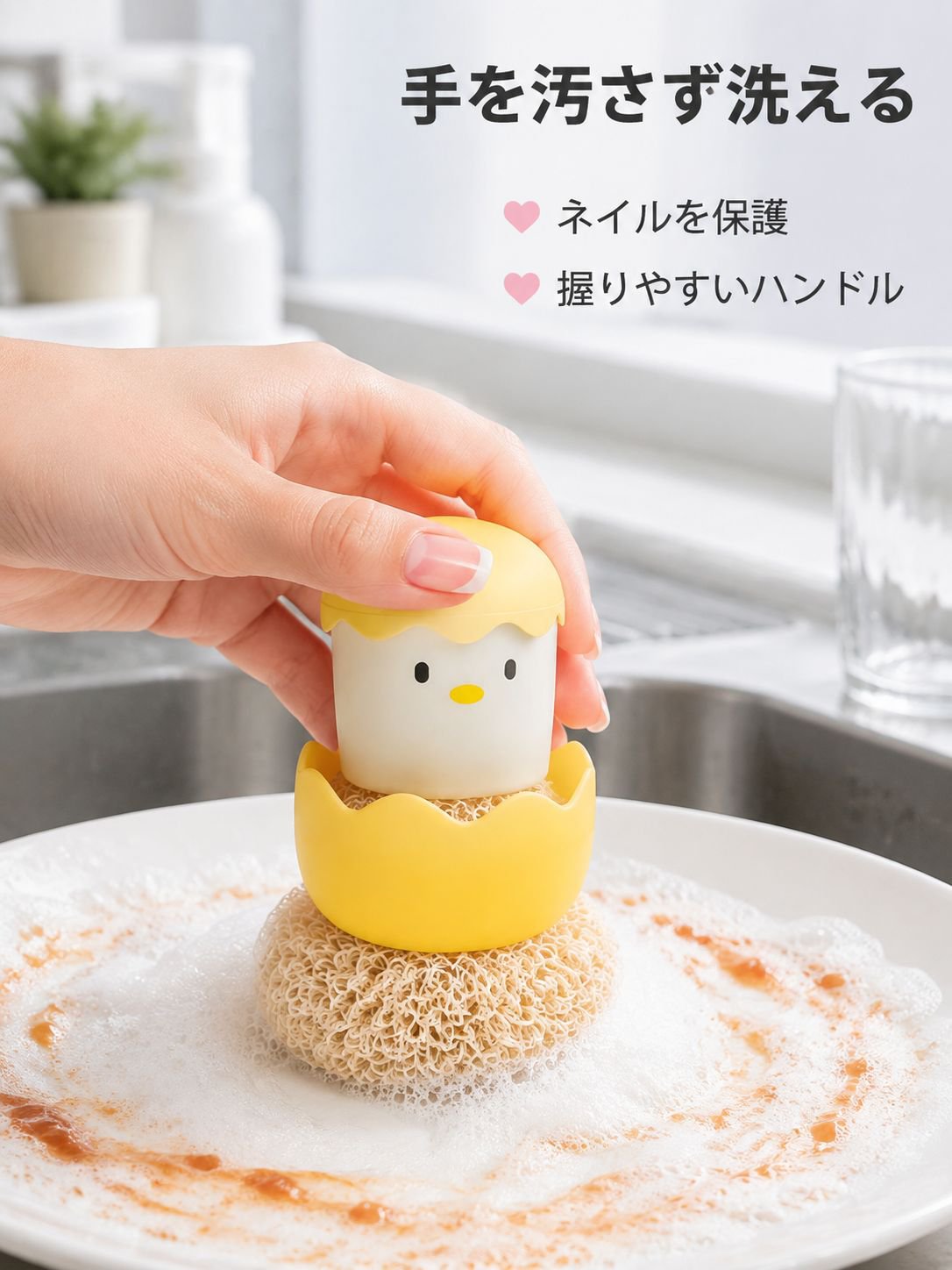 家庭用 持ち手付き ステンレスたわし 鍋洗い・食器洗い便利グッズ