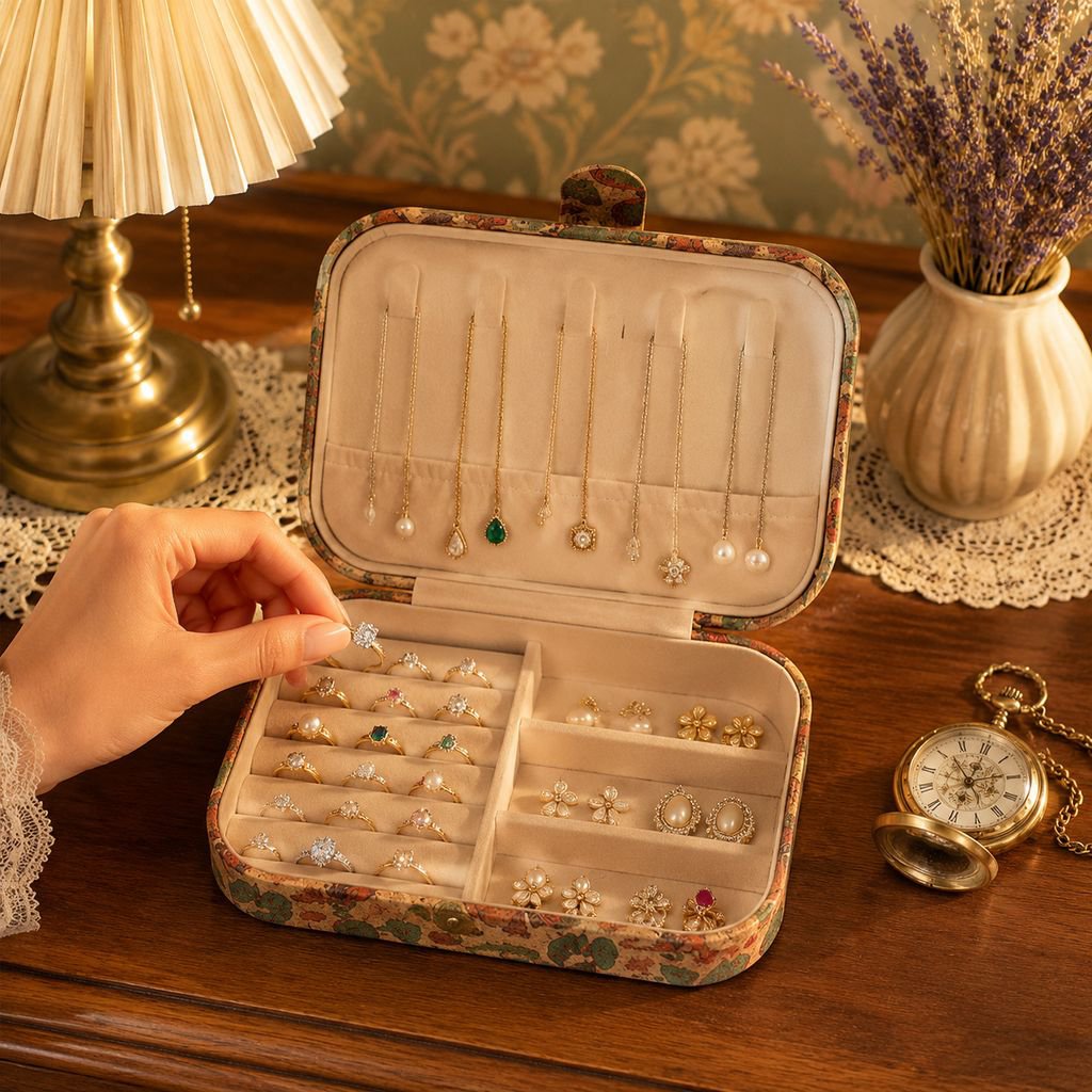 Vintage style jewelry organizer multi-purpose box closed view