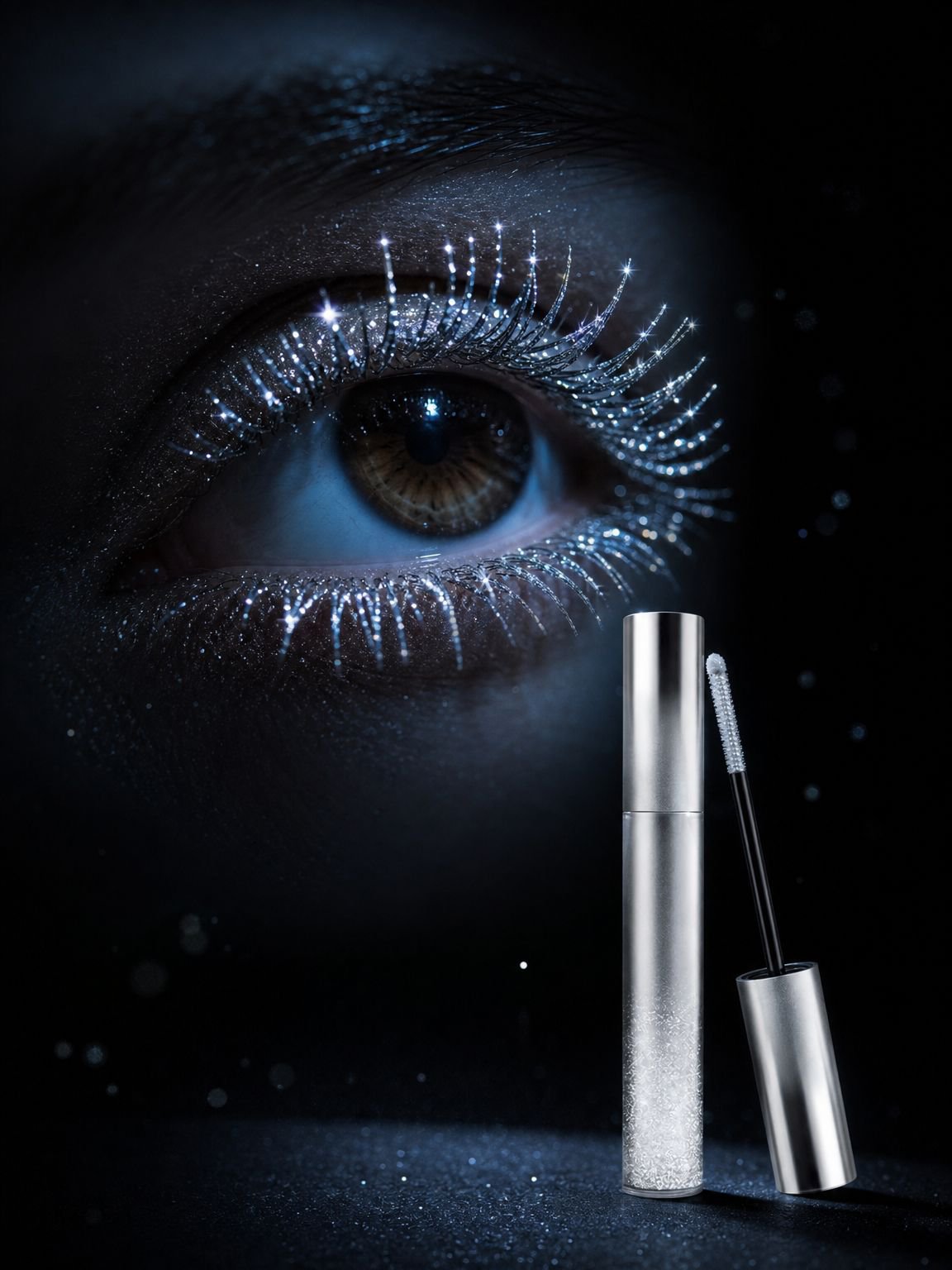 Shiny and volumized lashes with rhinestone mascara