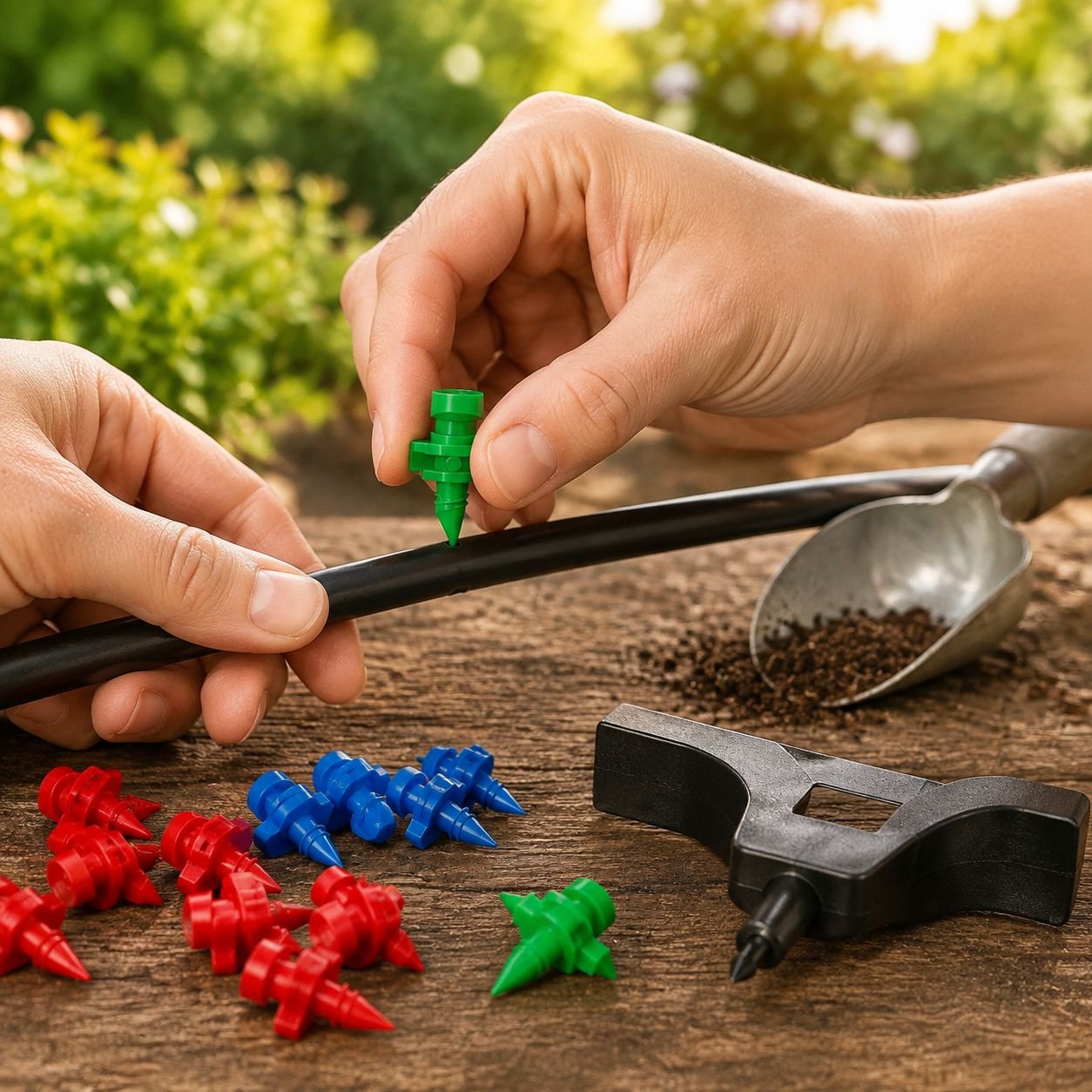 Sistema de riego por goteo para plantas de jardín
