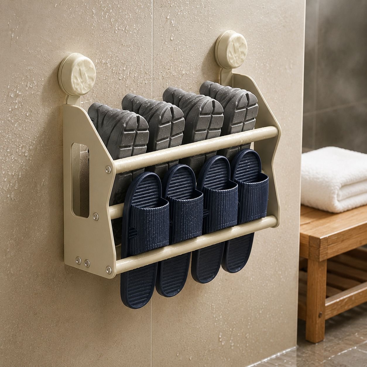 No-Drill Bathroom Storage Rack Door-Mounted Suction Cup Shoe Rack