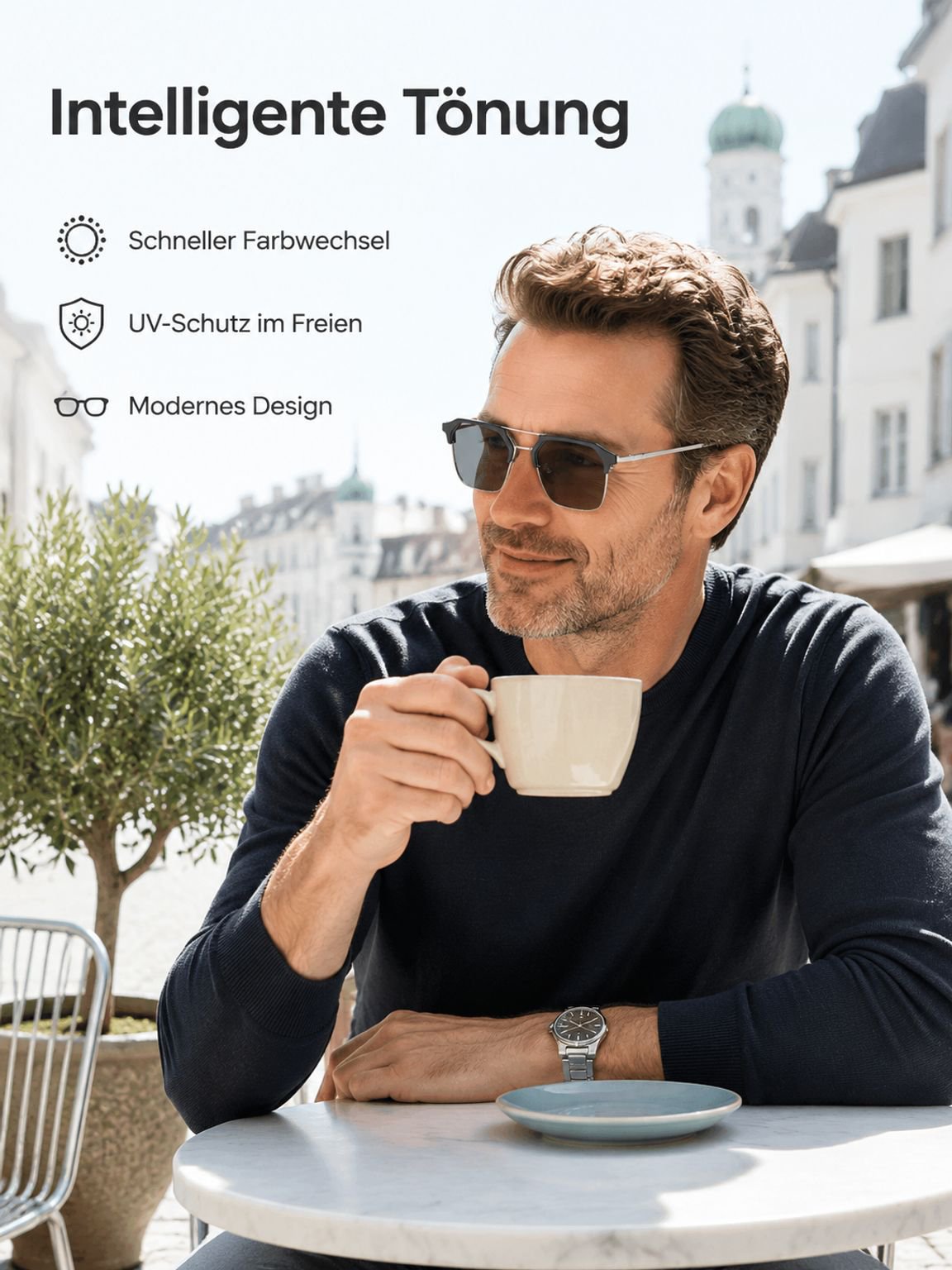 Fern- und Nahsicht-Brille mit photochromatischen Gläsern und Blaulichtfilter für Kurzsichtige