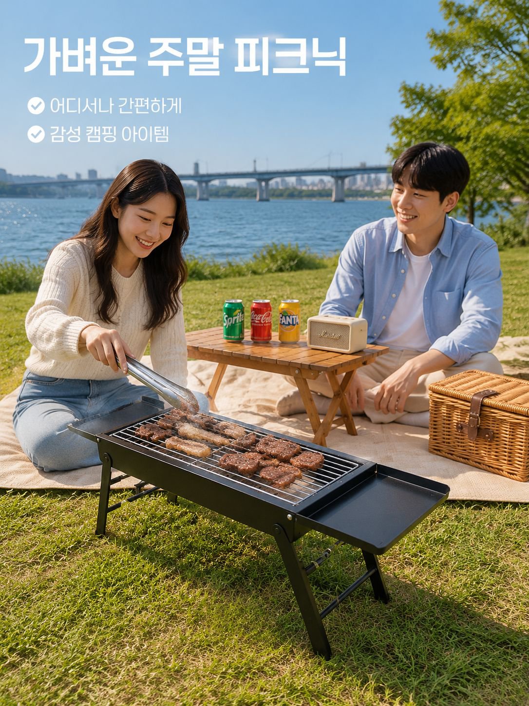 도톰한 접이식 바베큐 그릴