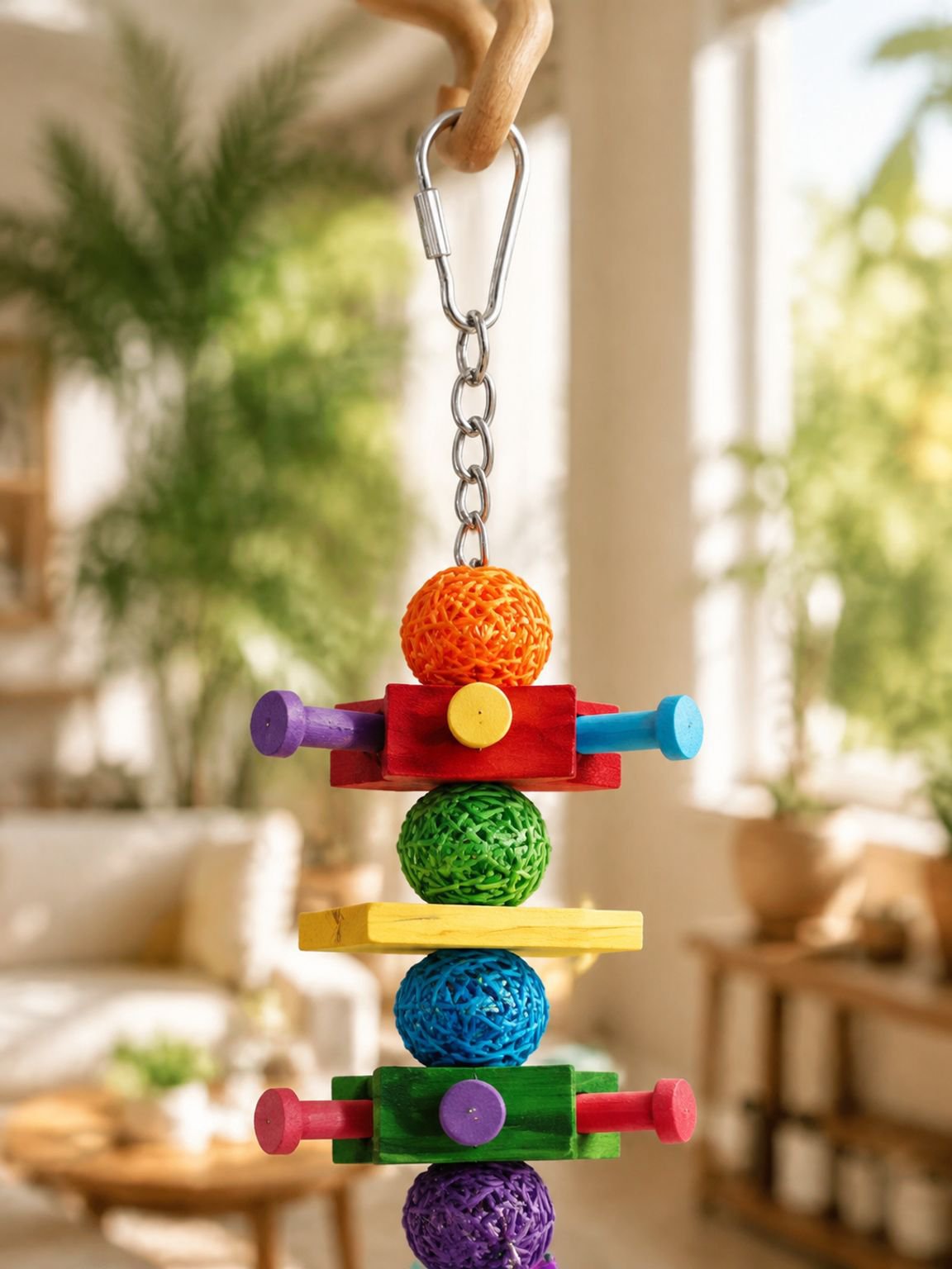 Parrot cage enrichment toy for exercise and beak care