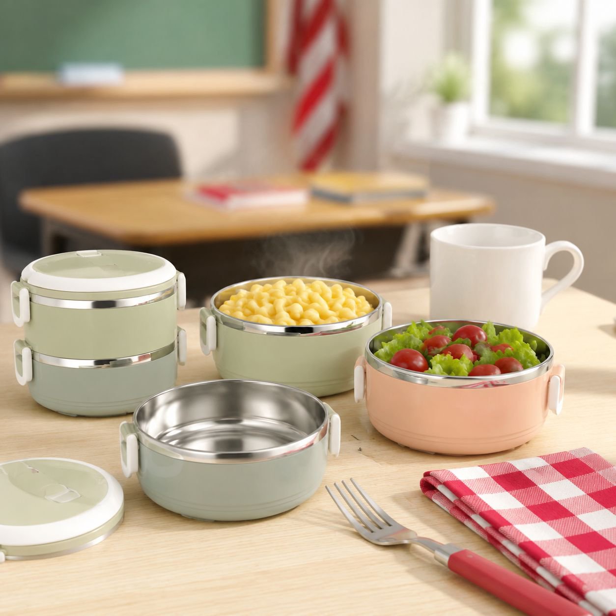 Cute Japanese Kids Lunch Box Portable Stainless Steel Bento Box for School