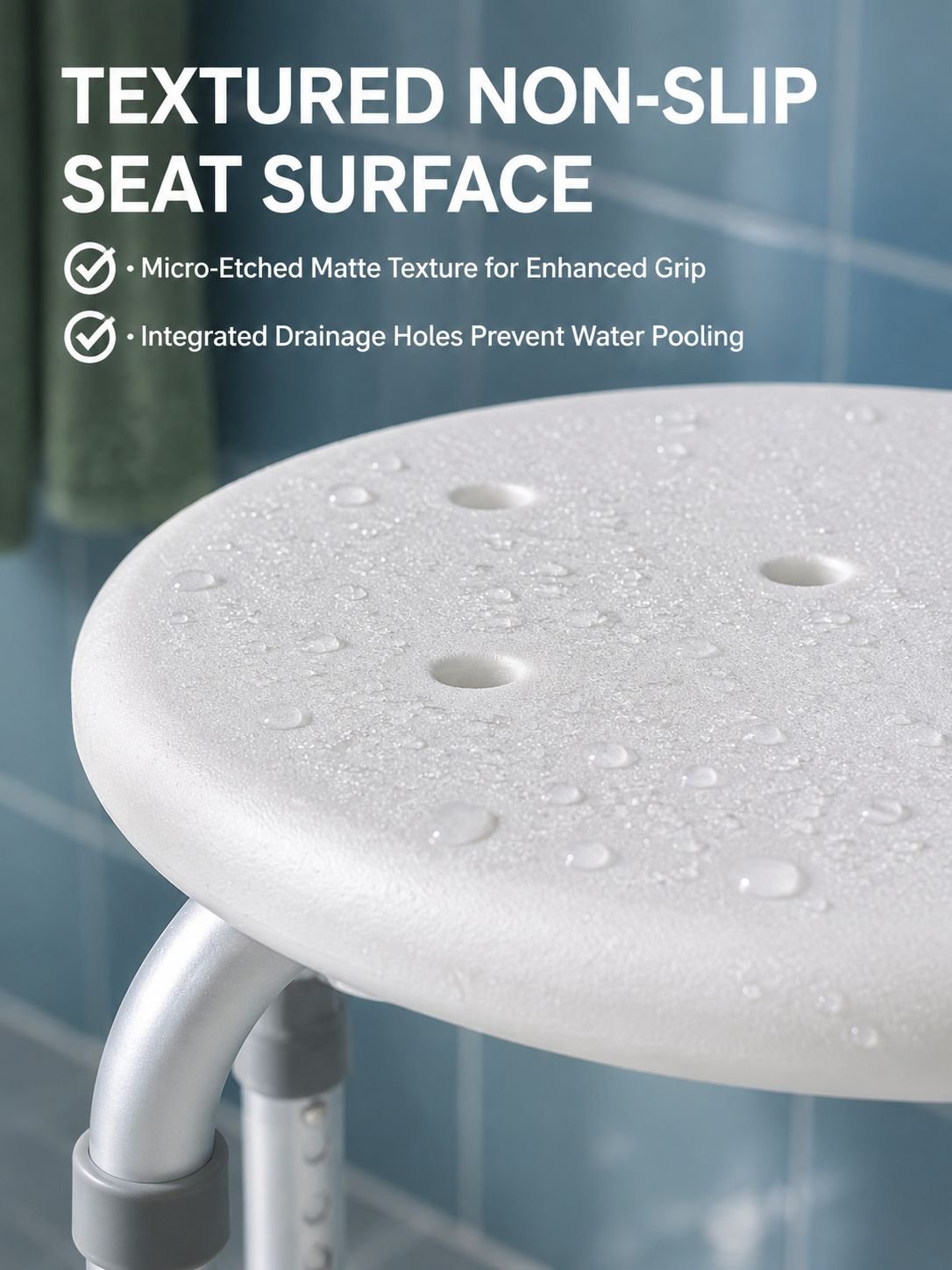 Lightweight aluminum shower seat for elderly comfort
