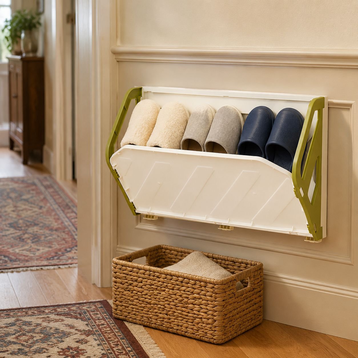 Wall-mounted no-drill shoe rack installed on door