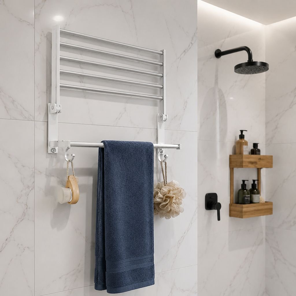 White Wall-Mounted Bathroom Towel Shelf No-Punch