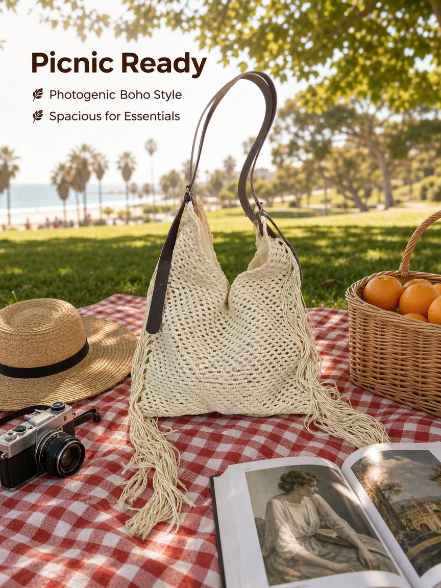 Spring European and American Style Casual Large Capacity Woven Tote Bag