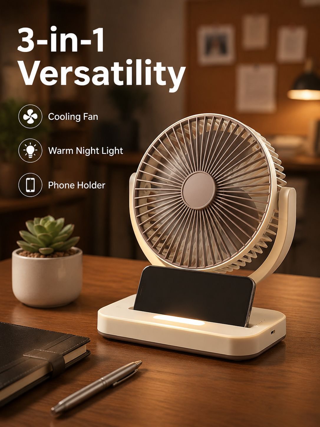 3-in-1 Night Light Rechargeable Fan Cell Phone Holder Ceiling Fan