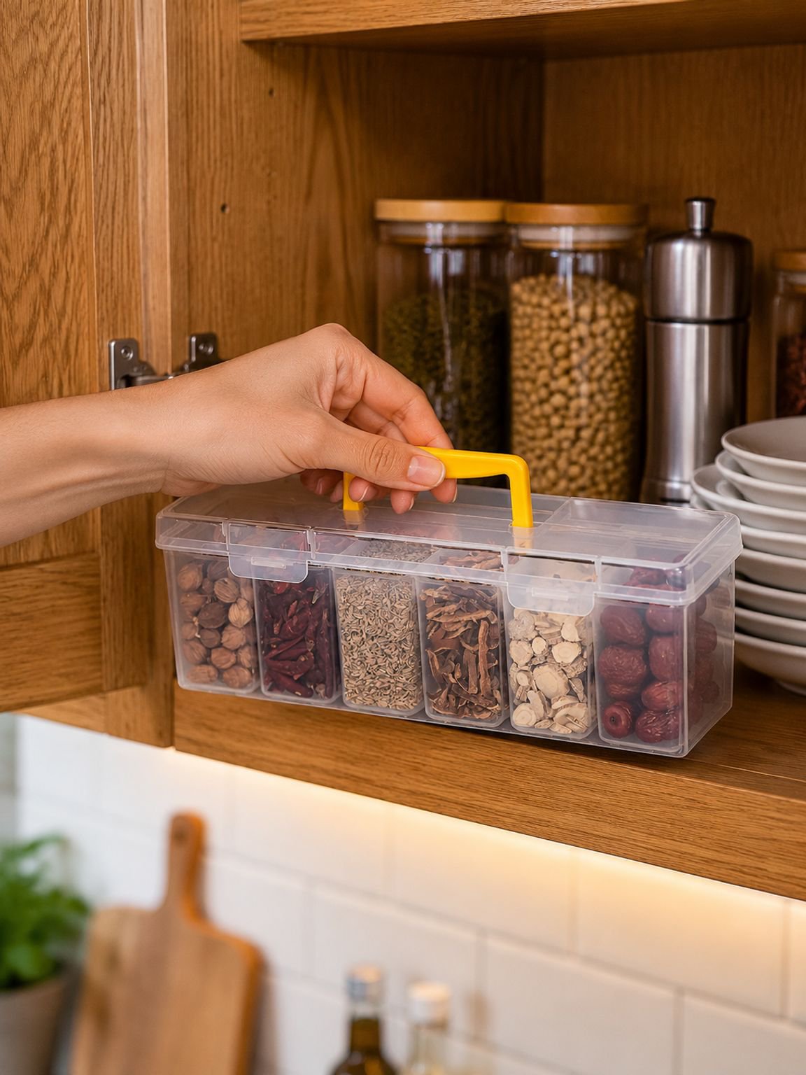 Cabinet-mounted spice storage box