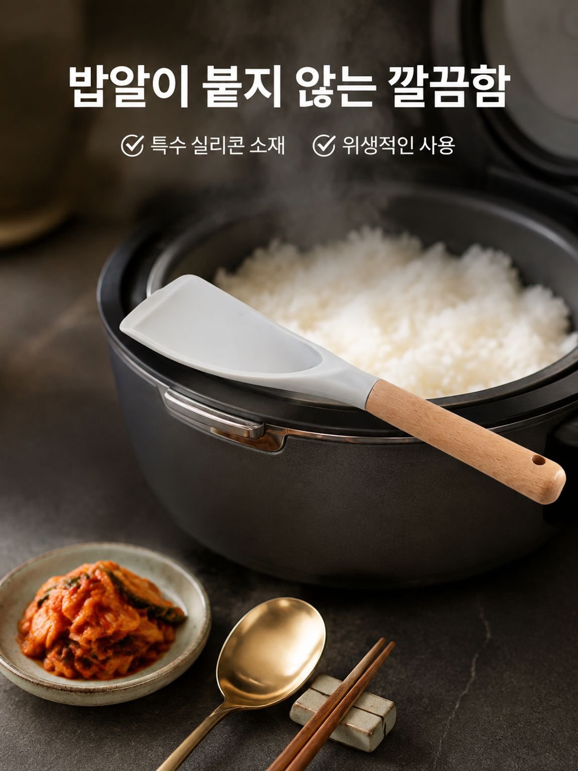 우든 손잡이 실리콘 밥주걱