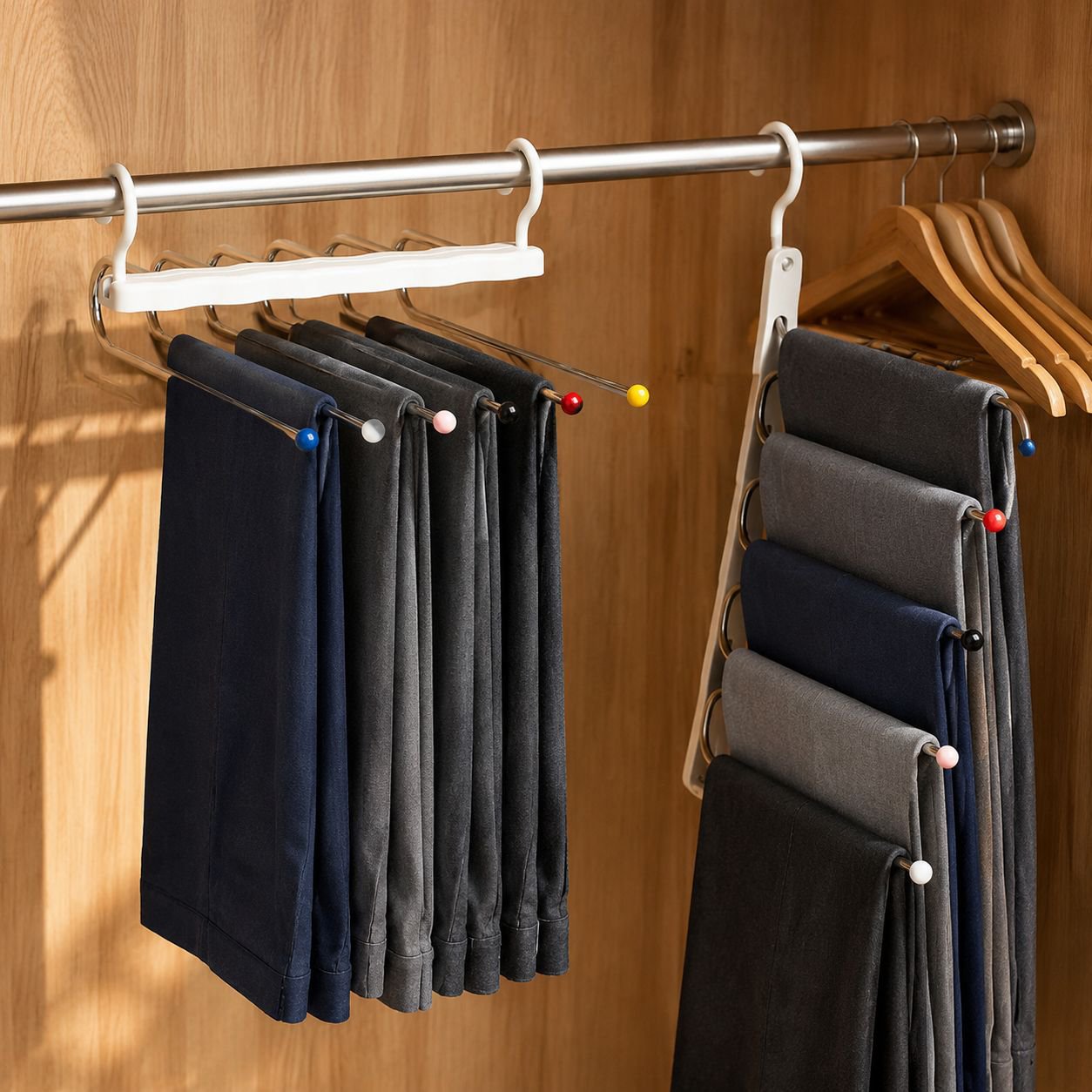 Foldable Pants Rack Multi-layer Non-slip Space-saving Closet Organizer
