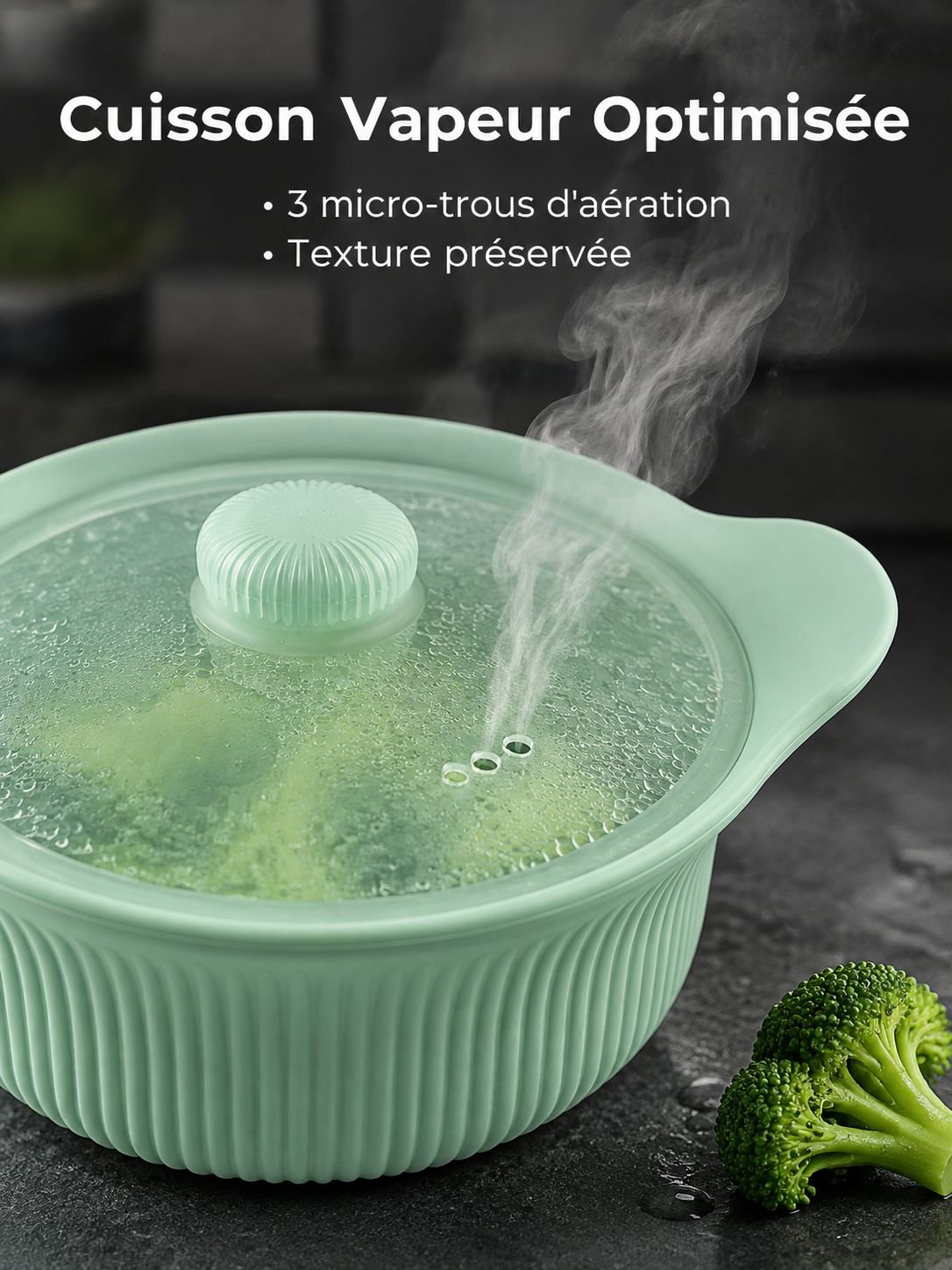 Cuiseur à vapeur multifonction en silicone pour micro-ondes, conception à trois compartiments