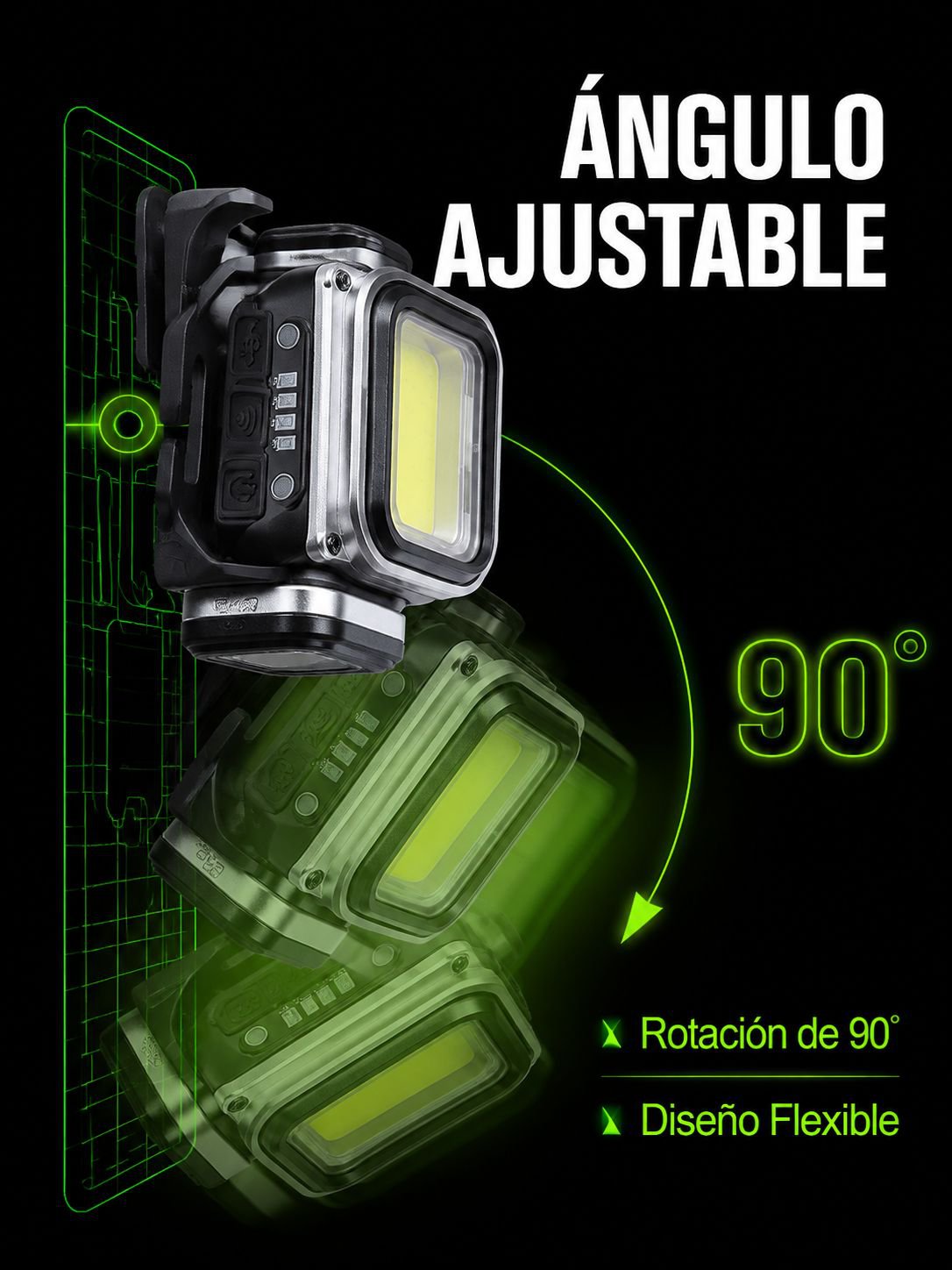 Lámpara Frontal LED de Alta Potencia y Largo Alcance, Portátil