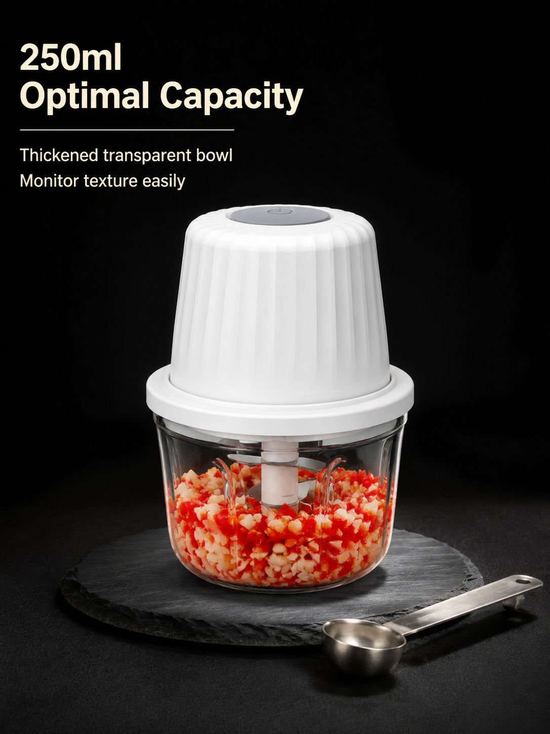Hand holding portable garlic chopper for easy use