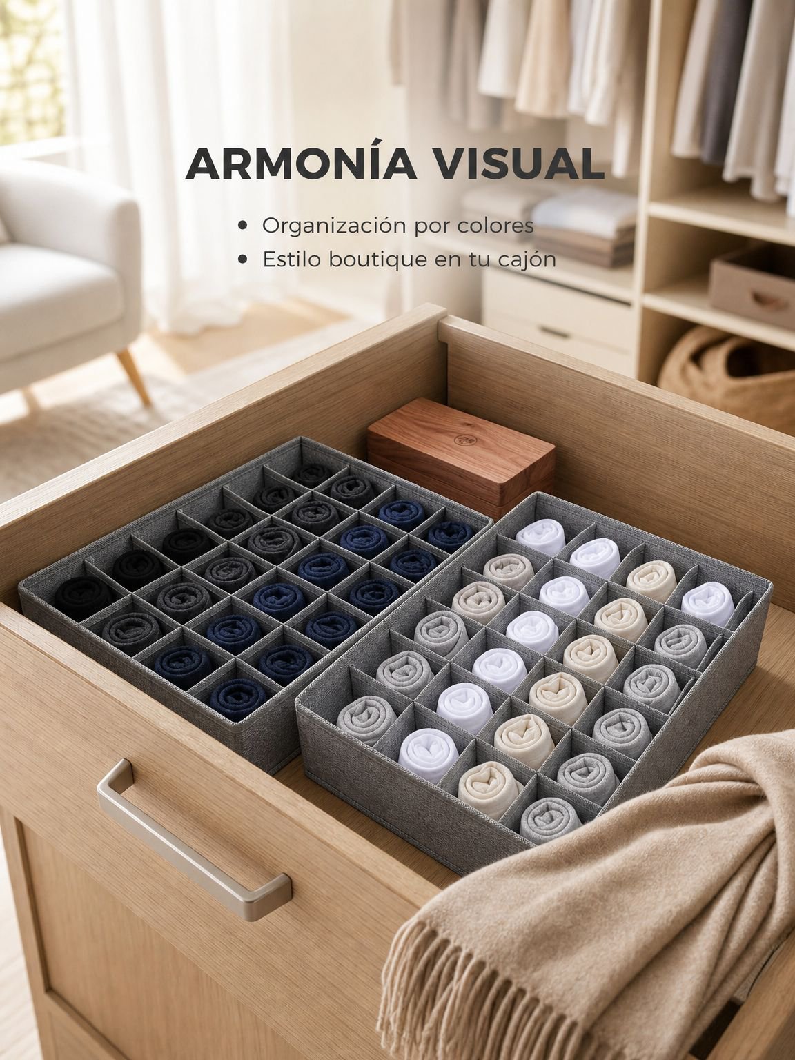 Caja de almacenamiento con divisor de tela