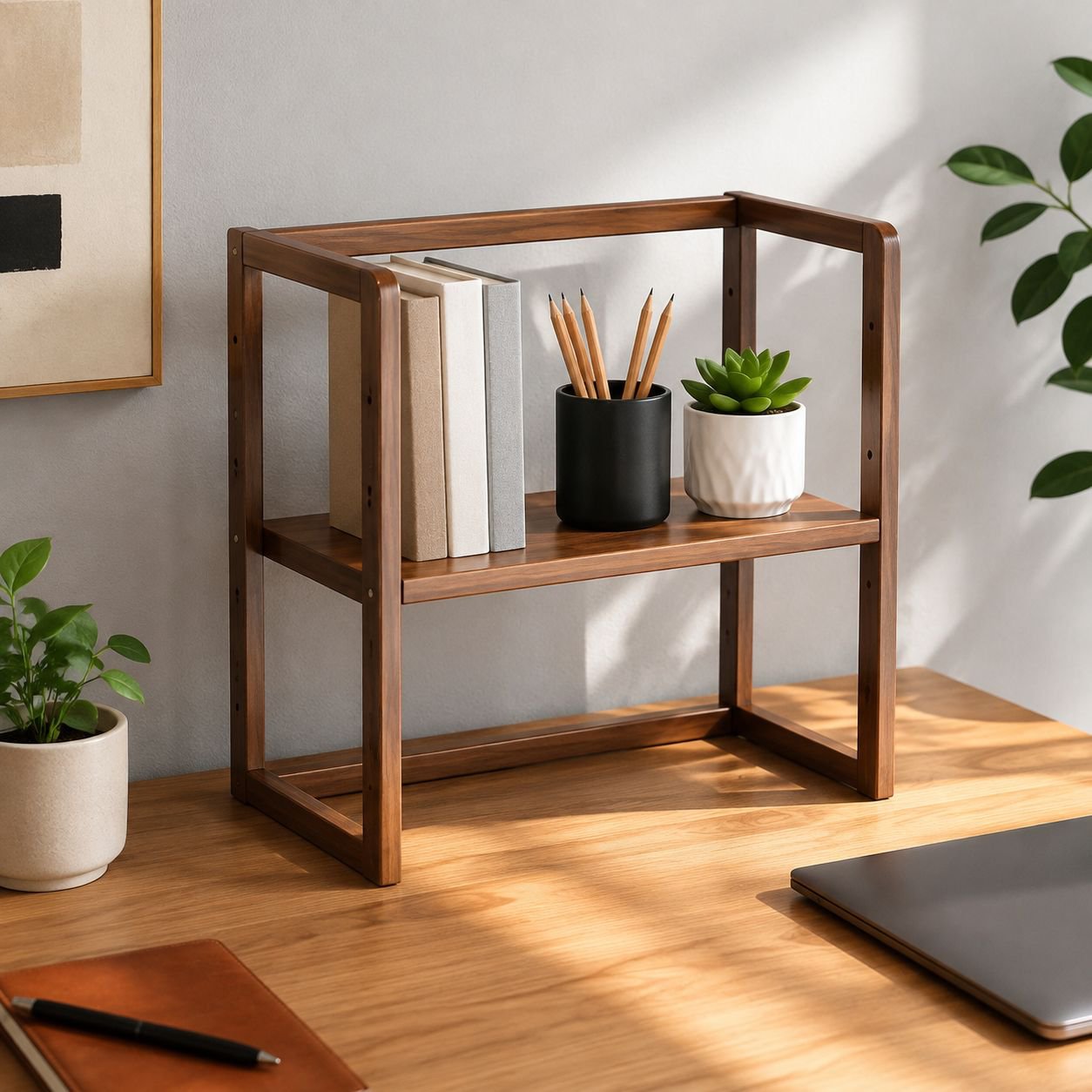 Estante de escritorio de madera maciza ajustable para el hogar