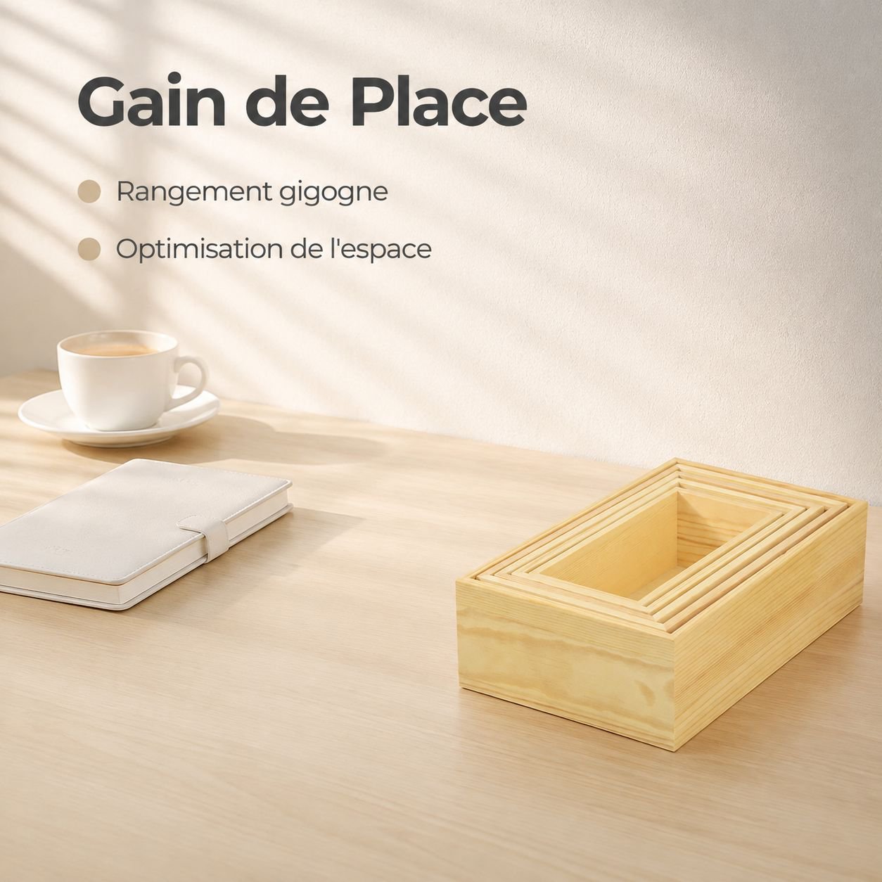 Boîte de rangement de bureau en bois