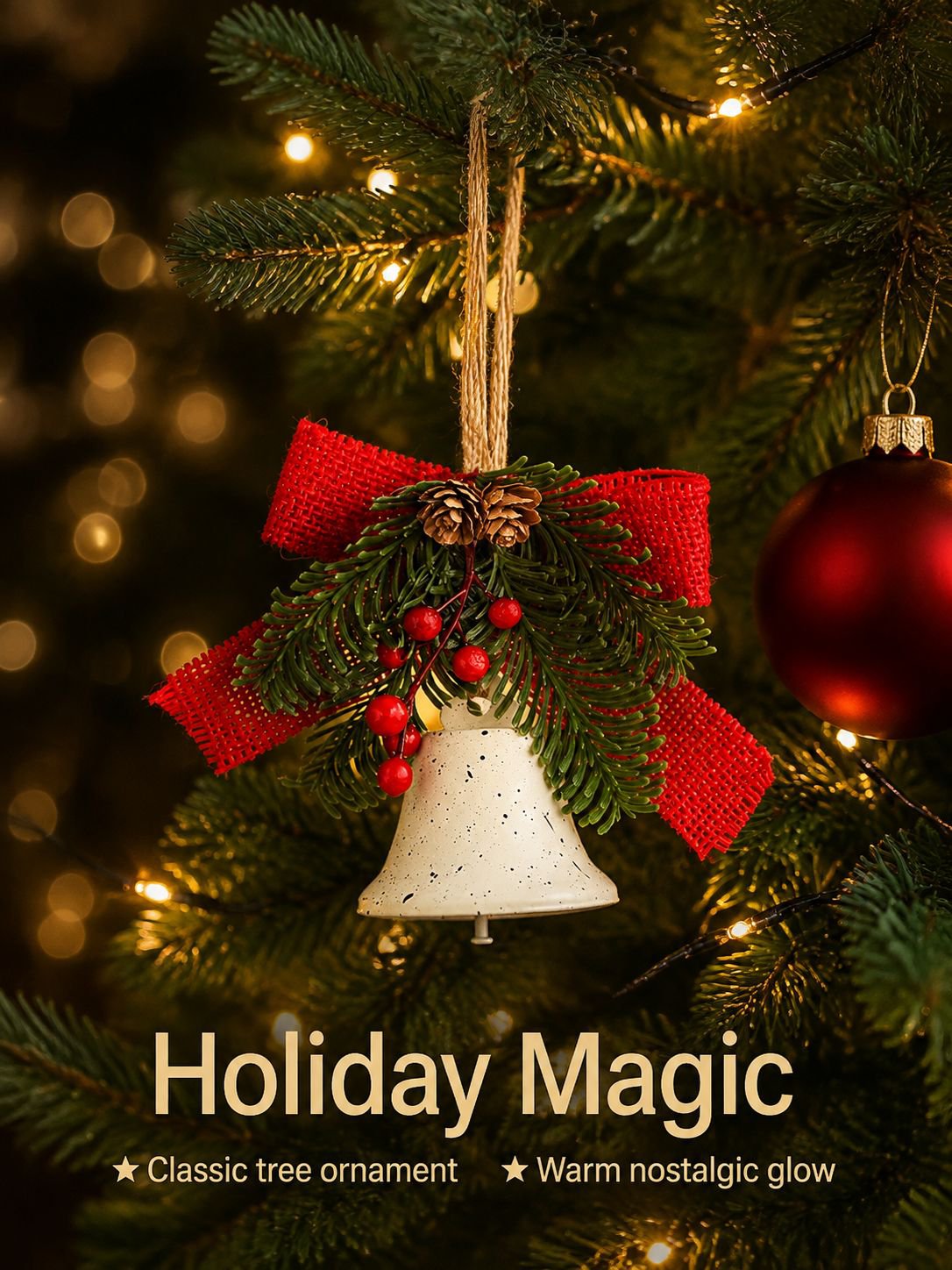 Holiday metal bell and bow ornament