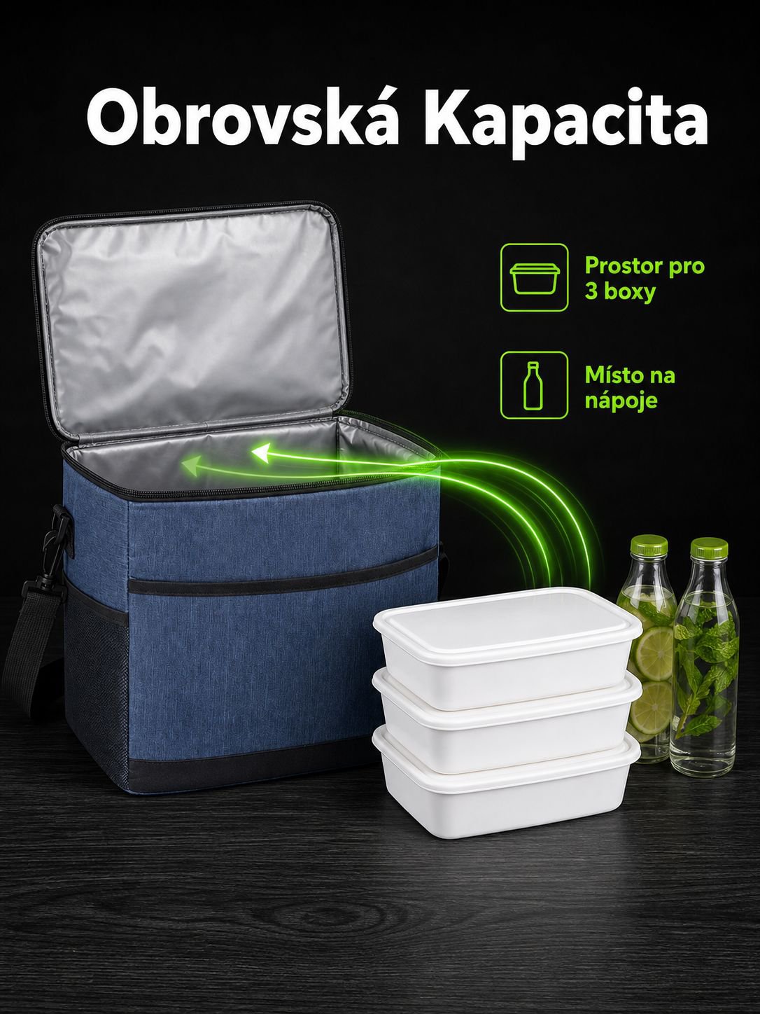 Čtvercová velkokapacitní přenosná termo taška pro studenty a pracující