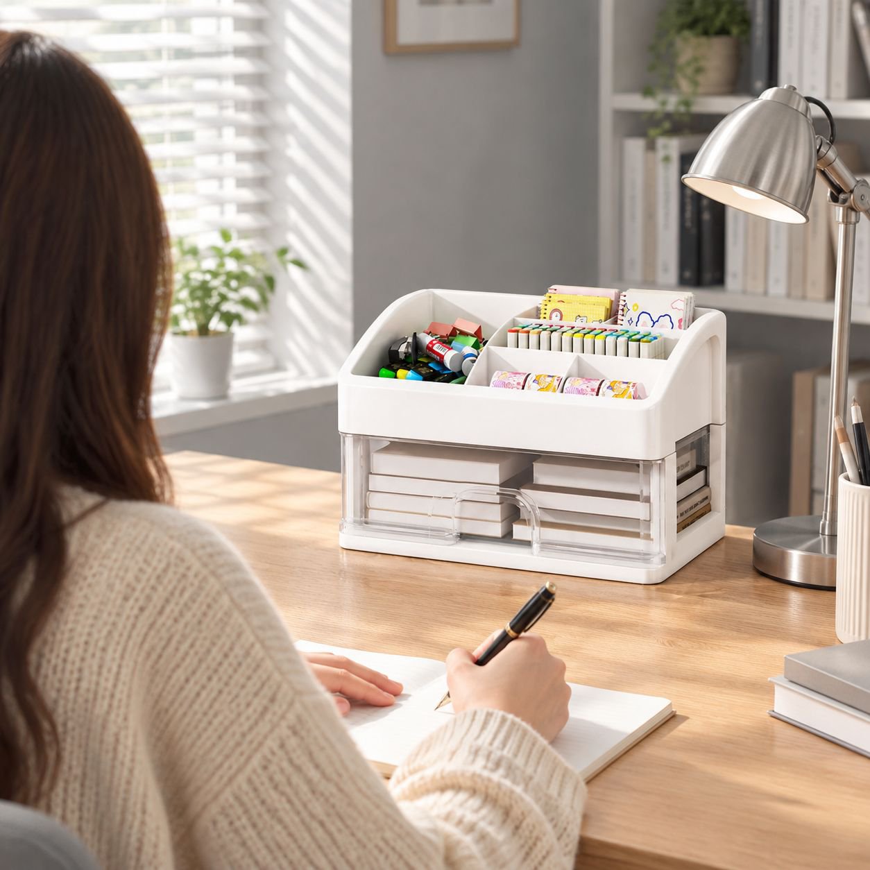 Multi-layer Desktop Drawer Organizer on office desk