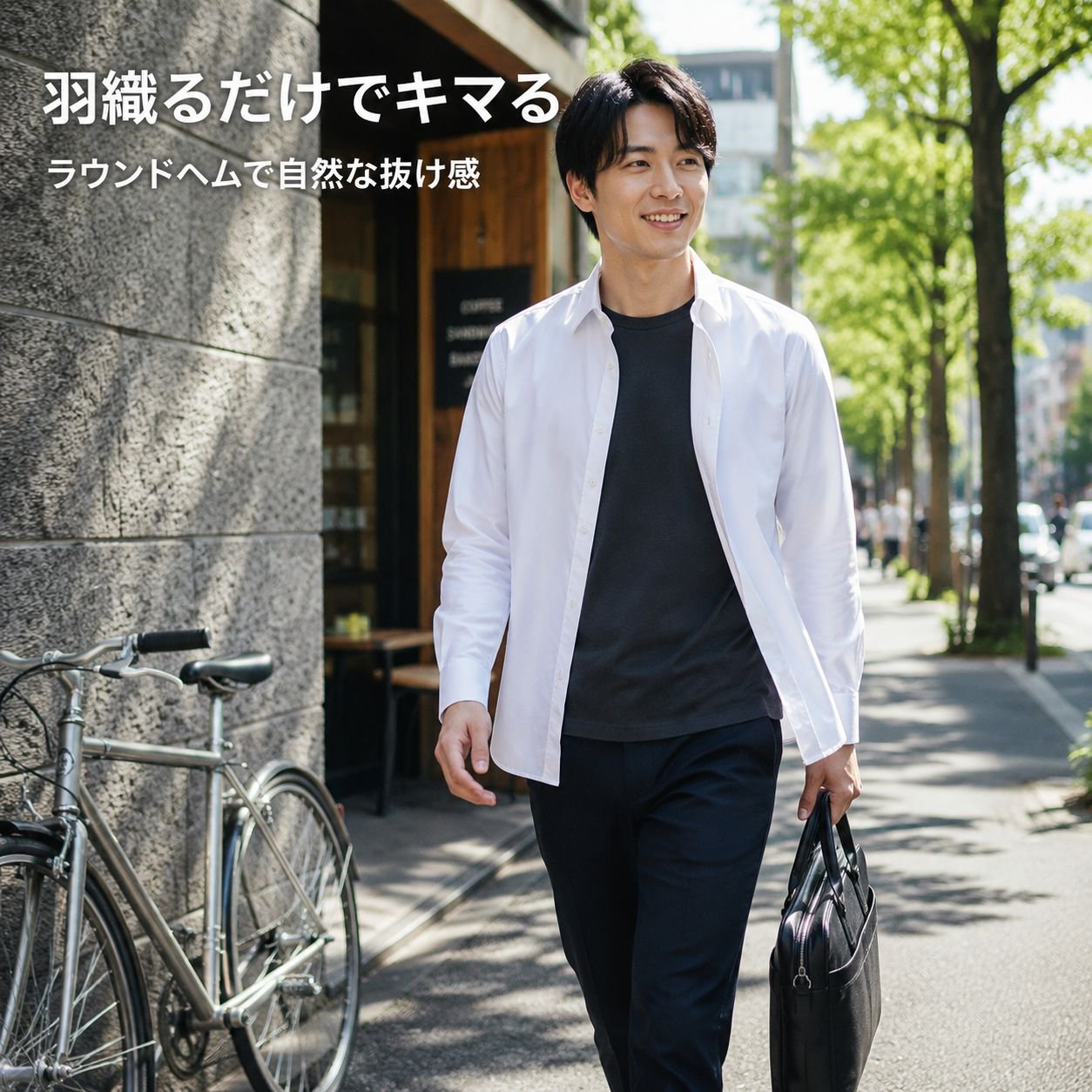 メンズオフィスカジュアル白シャツ 長袖ノーアイロンジャケットシャツ