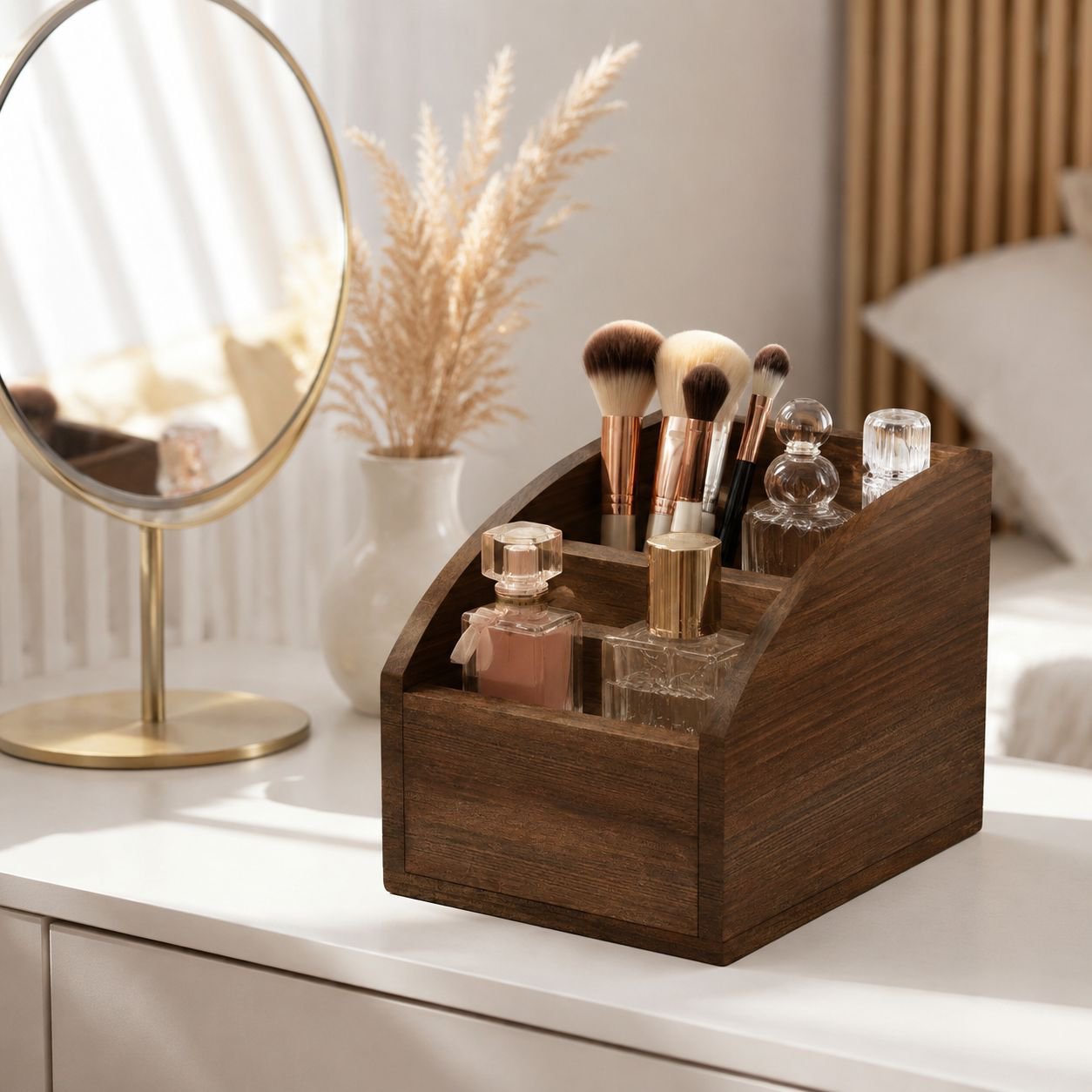 Organizador de mandos de madera multifuncional, estilo moderno