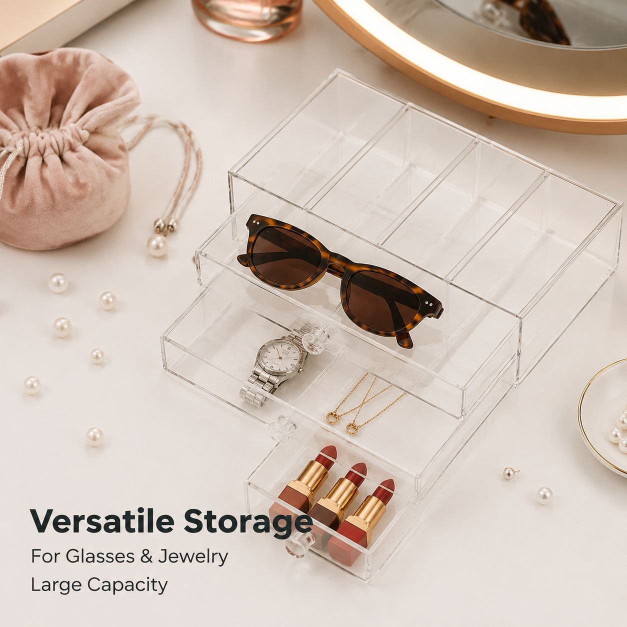 Multi-functional Drawer Glasses Box Transparent Myopia Glasses Storage Display Desktop Organizer