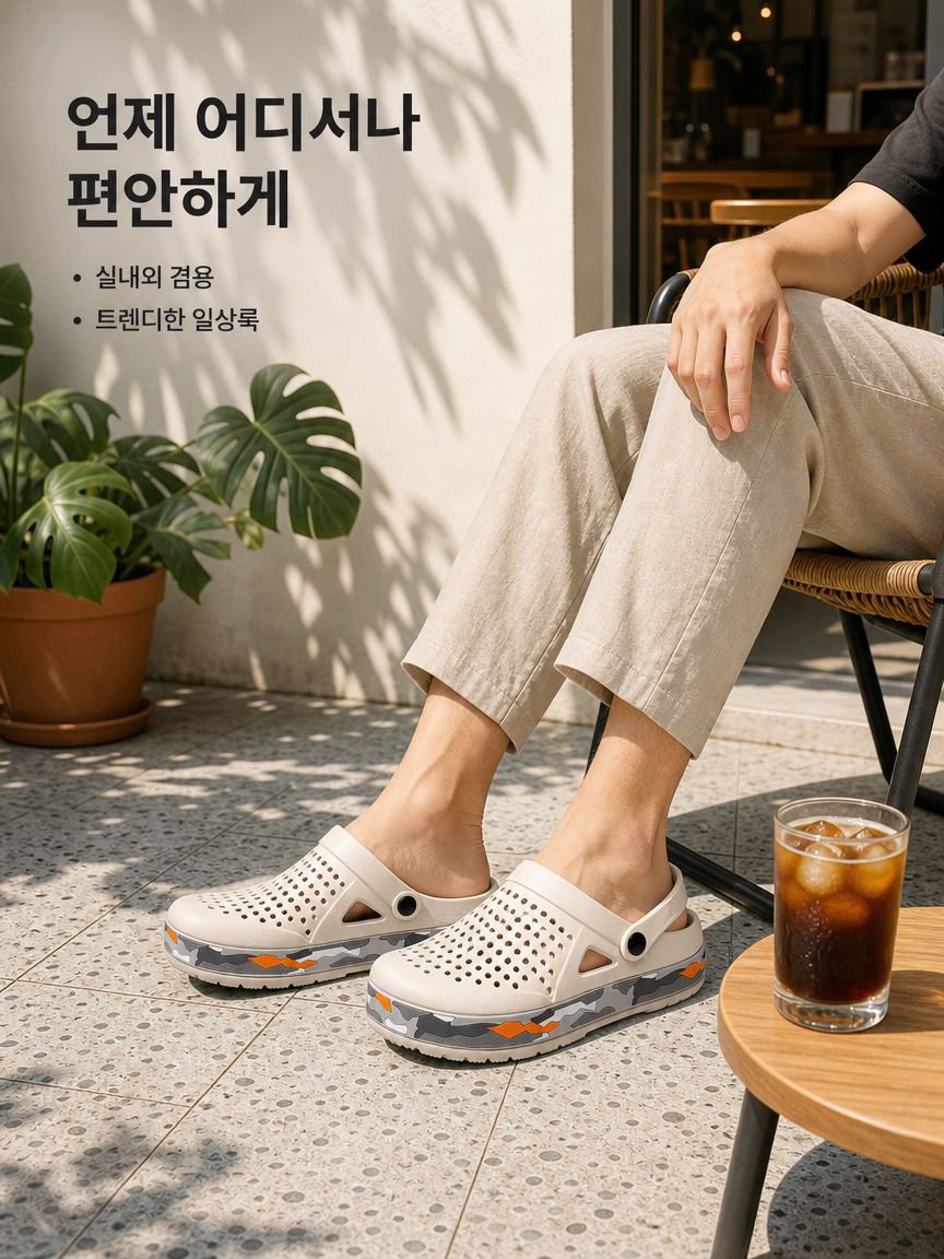 남성 빅사이즈 캠플라주 해변 슬리퍼 트렌디한 여름 쿨한 실내외 슈즈