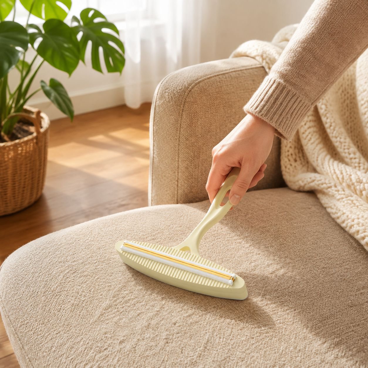 Durable lint remover brushing pet hair off sofa
