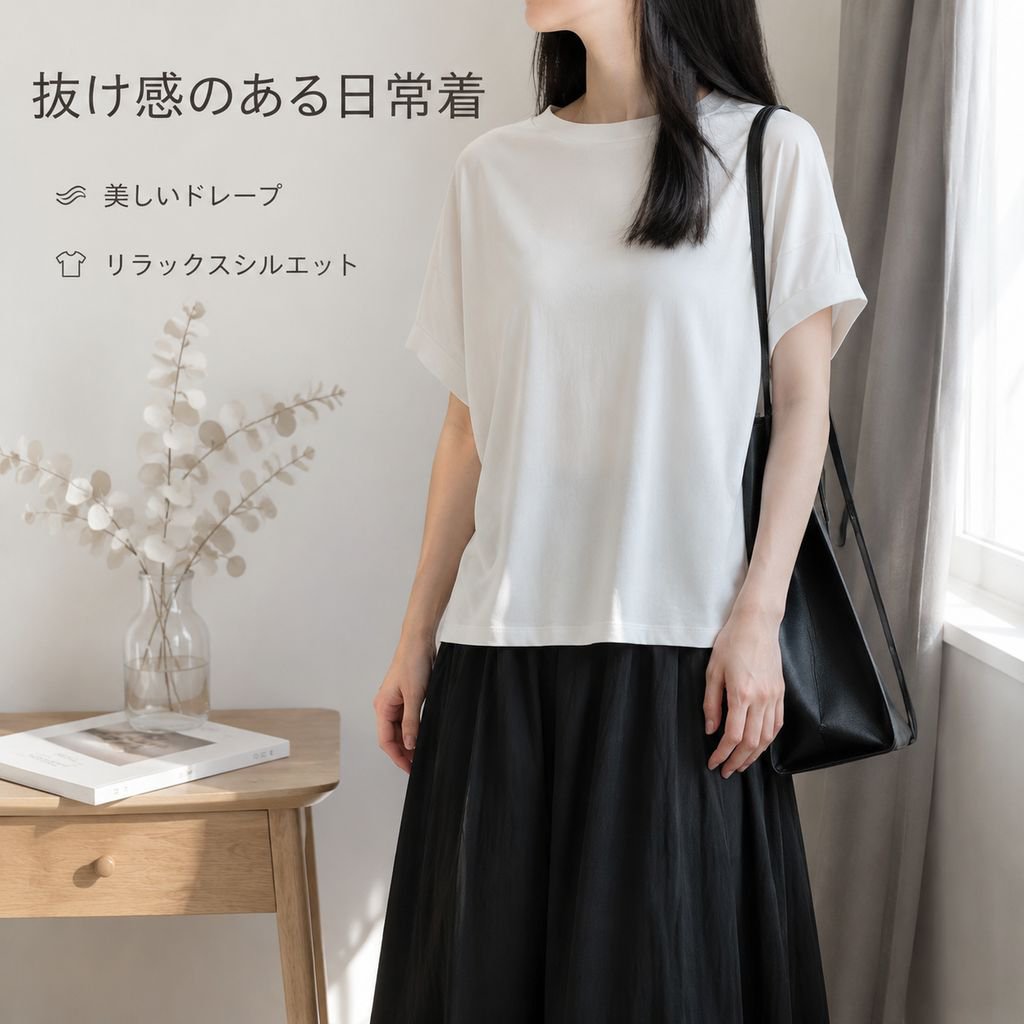 ゆるっとペーパードール体型カバーTシャツ レディース 日本風シルクモダール半袖