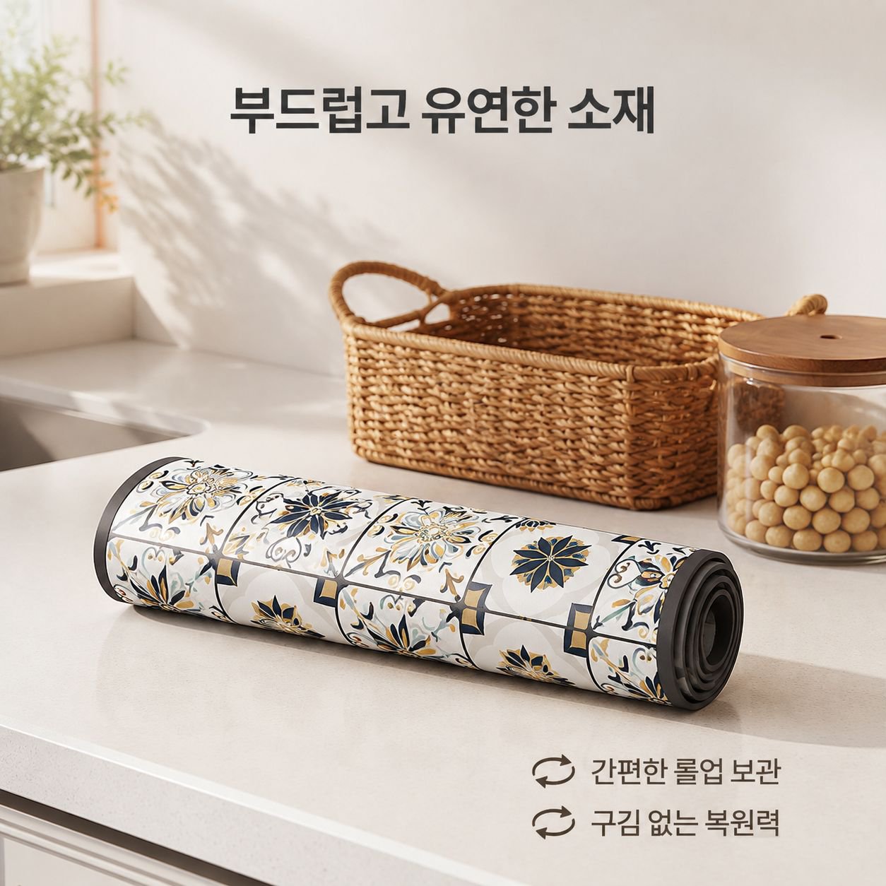 주방 조리대용 레트로 플로럴 타일 배수 매트