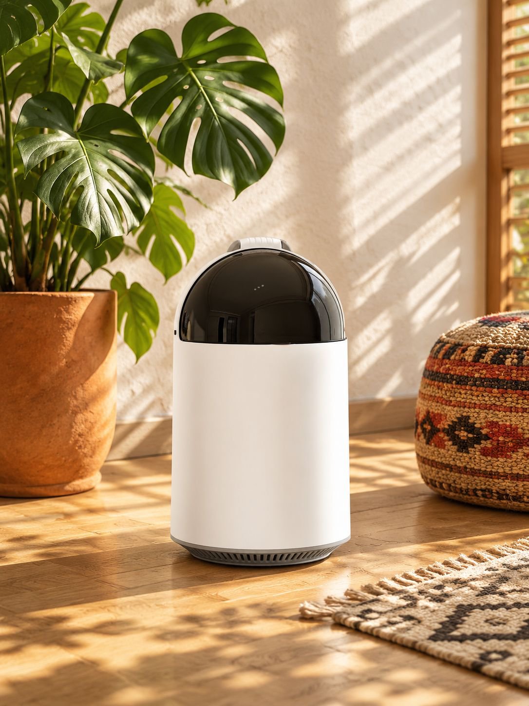 Cubo de basura doméstico automático con diseño moderno y funcional.
