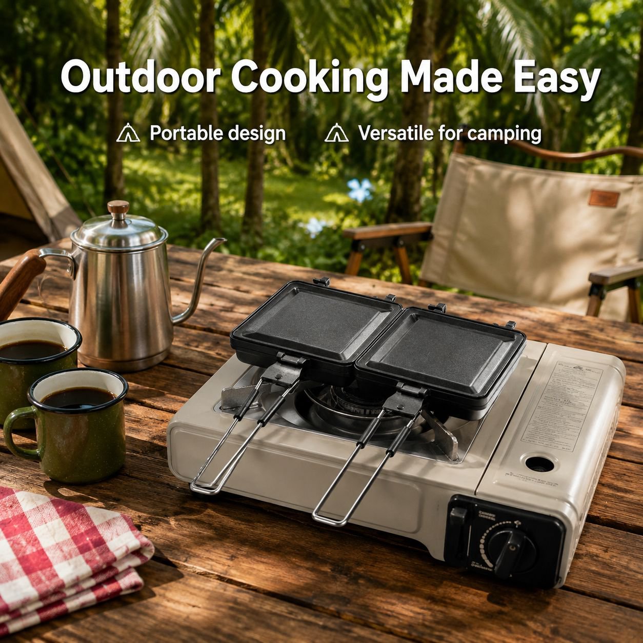Portable Split Sandwich Frying Pan for Outdoor Cooking and Travel Use