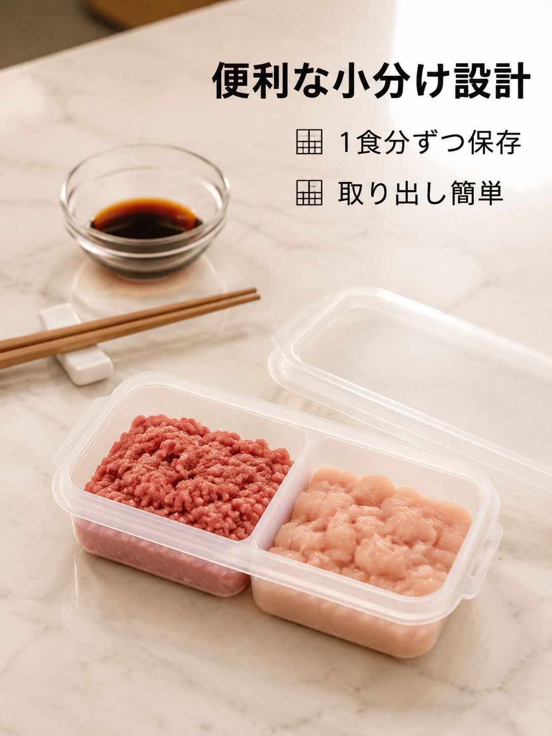 肉専用密閉冷凍容器・電子レンジ対応・分けて保存しやすい