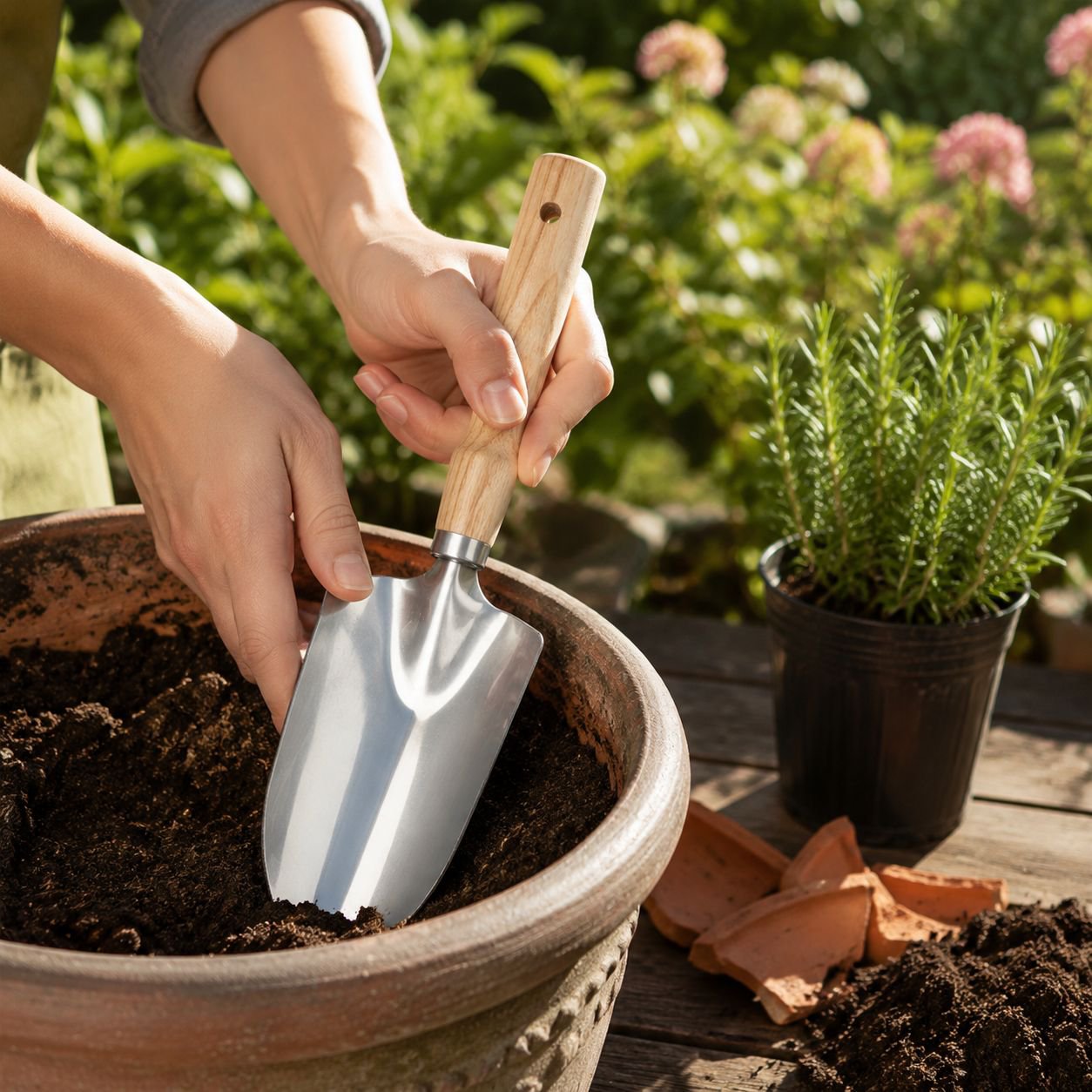 Pelle pour pot de fleurs en acier inoxydable