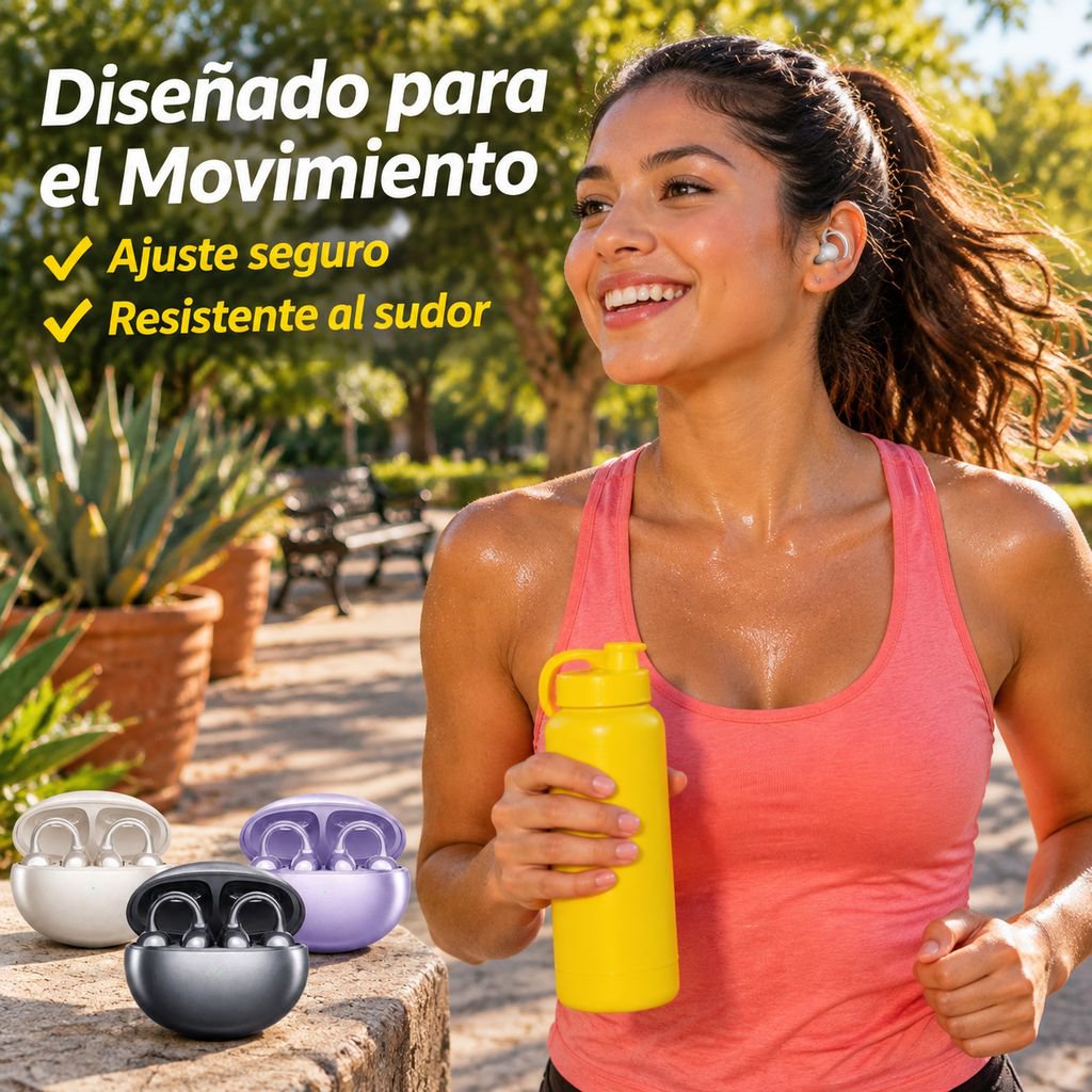 Auriculares Bluetooth deportivos con clip para la oreja, conducción ósea y cancelación de ruido