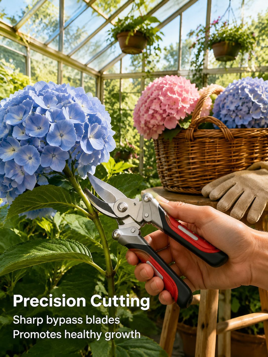 Close-up of sharp blades on minimalist pruning shears