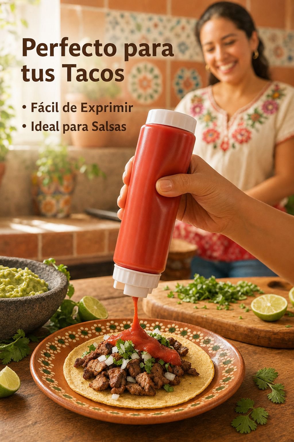 Botella exprimible de salsa a prueba de fugas con doble boquilla