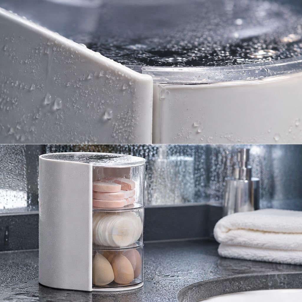 Compact desktop organizer for cosmetic brushes and puffs