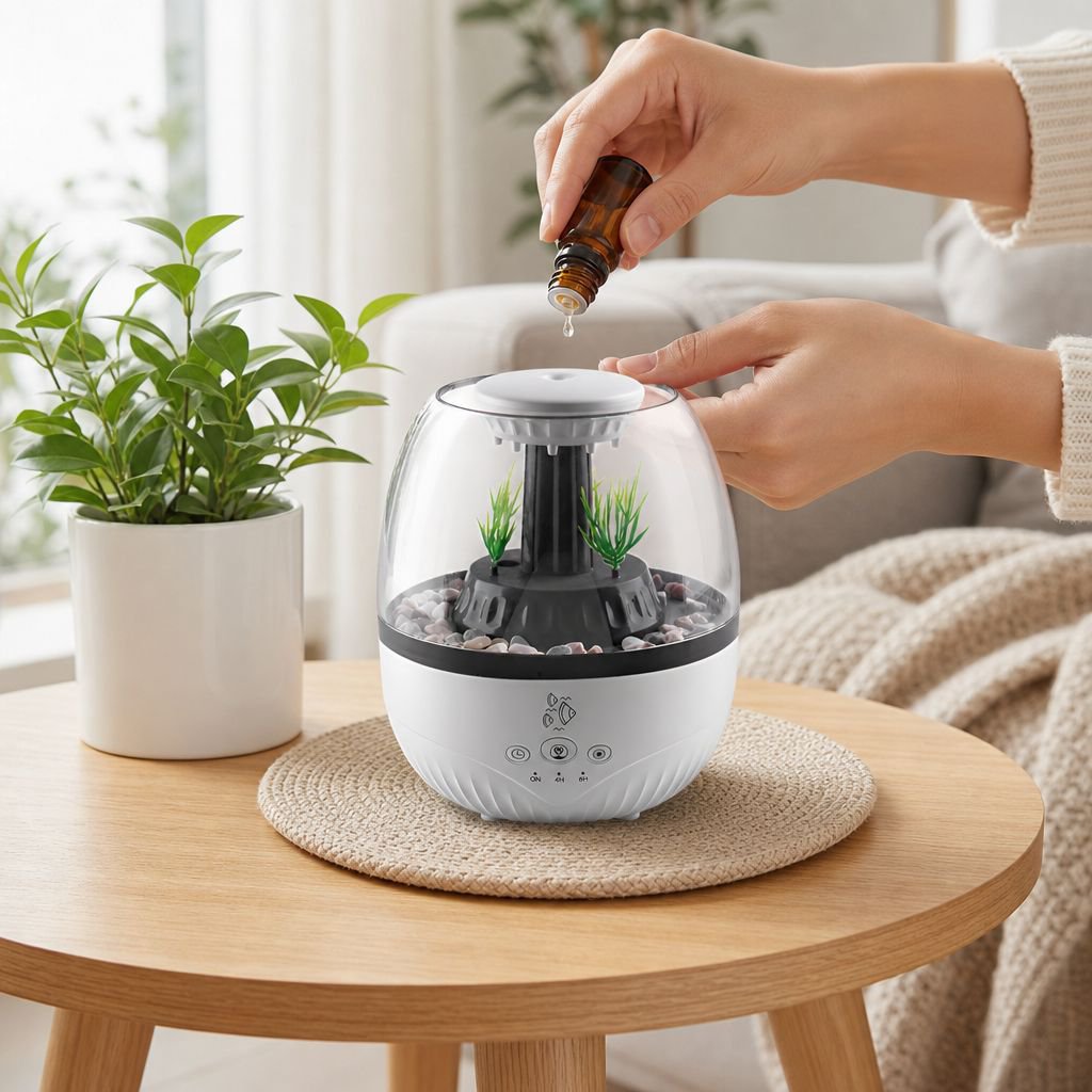Silent Fish Tank Aroma Diffuser with Seven-Color Light, Home Timed Humidifier